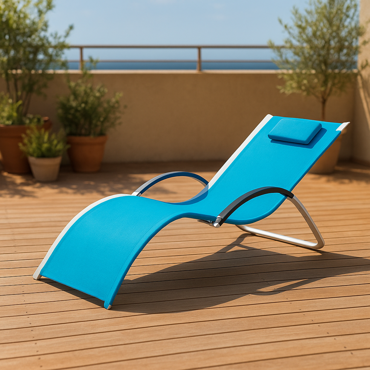 CONCEPT USINE Transat aluminium et toile PVC bleu ANTIBES