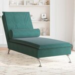 VIDAXL Chaise longue de massage avec traversin vert fonce velours