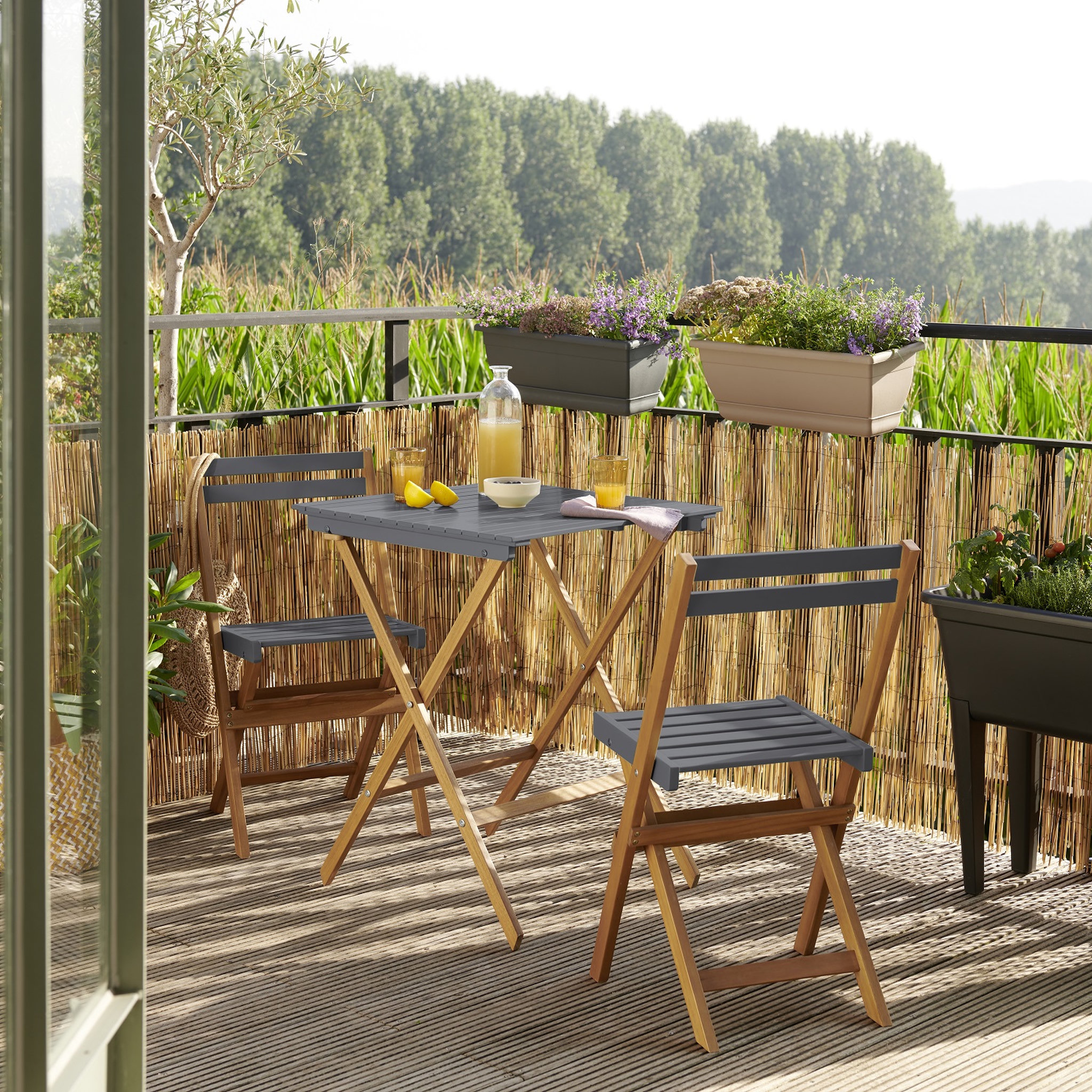 Voir la diapositive 1 : GARDENSTAR Salon de jardin - 2 places - Acacia - Bois et gris - POBOIS