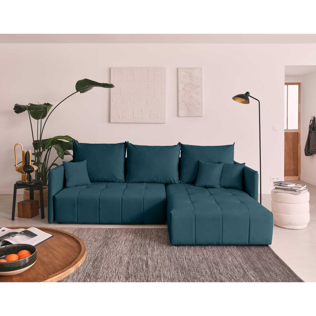 BEST MOBILIER Petra - canapé d'angle réversible - convertible avec coffre - 4 places - en velours