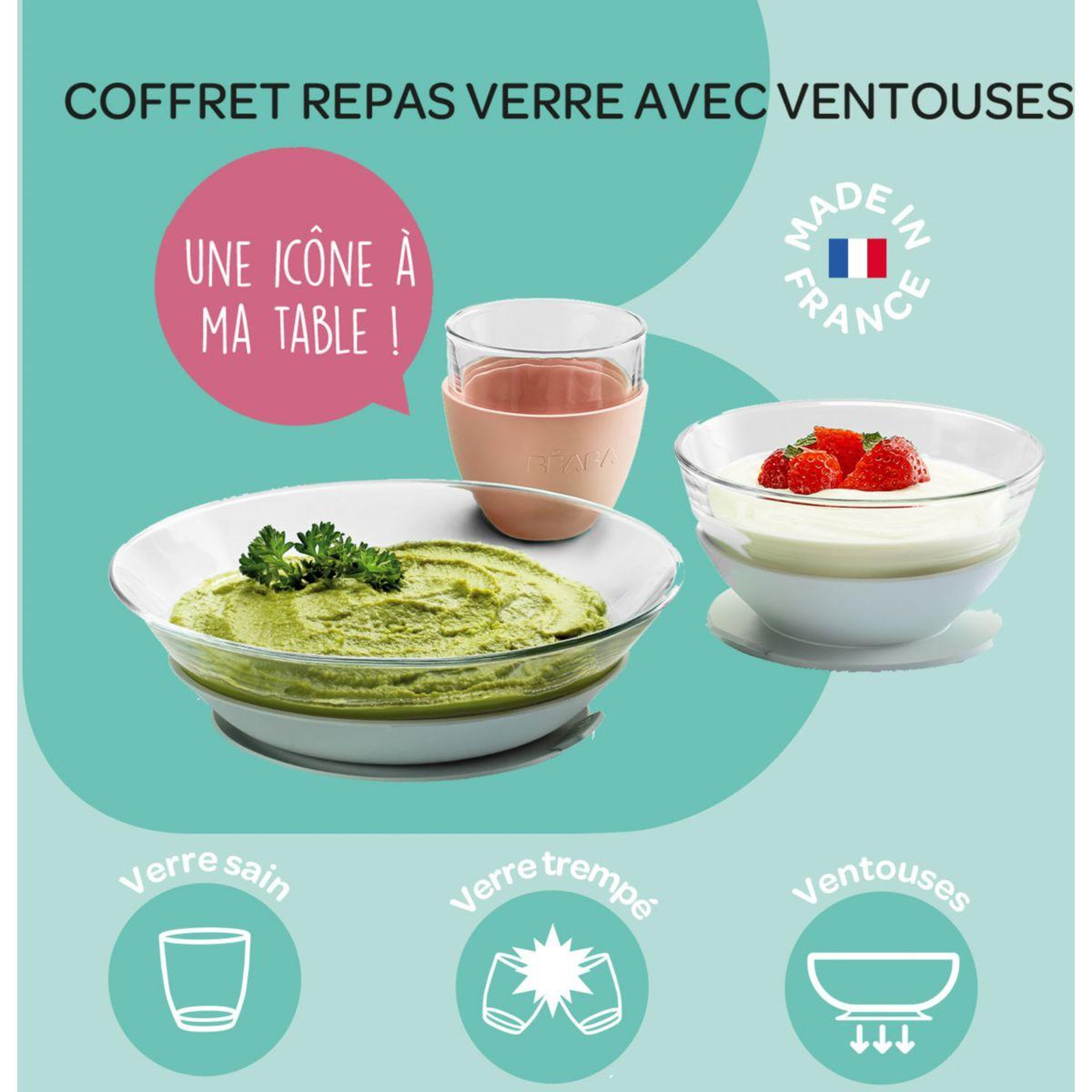 Voir la diapositive 2 : BEABA Coffret repas repas verre eucalyptus
