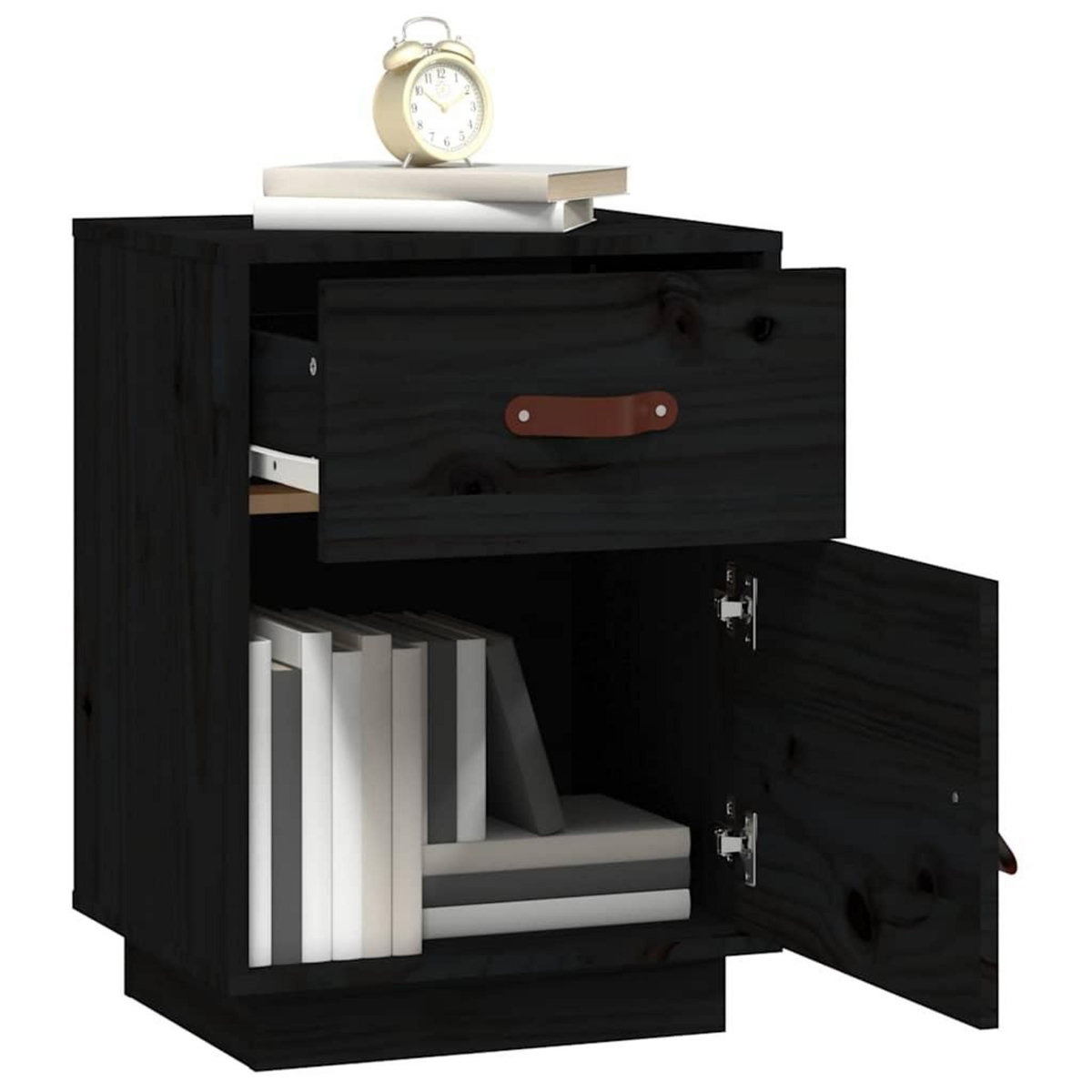 VIDAXL Table de chevet Noir 40x34x55 cm Bois de pin solide