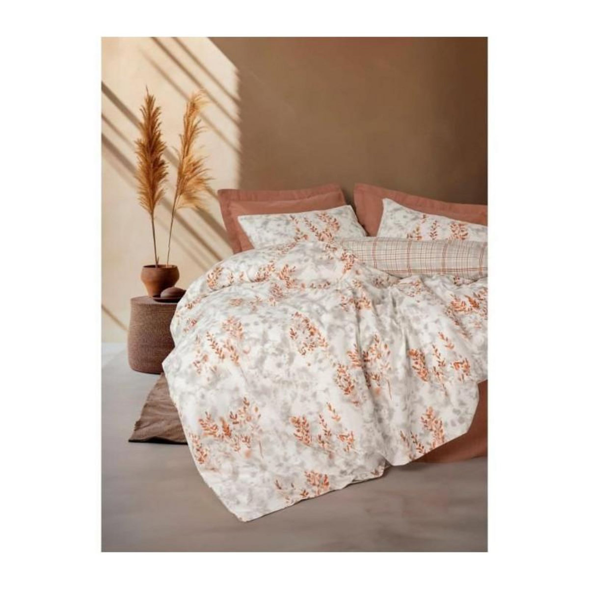 GENERIQUE Parure de lit - 129CTN64845 - 1 housse de couette 220 x 240 cm + 2 taies d'oreiller 60 x 60 cm - 100% coton ranforcé - Cannelle