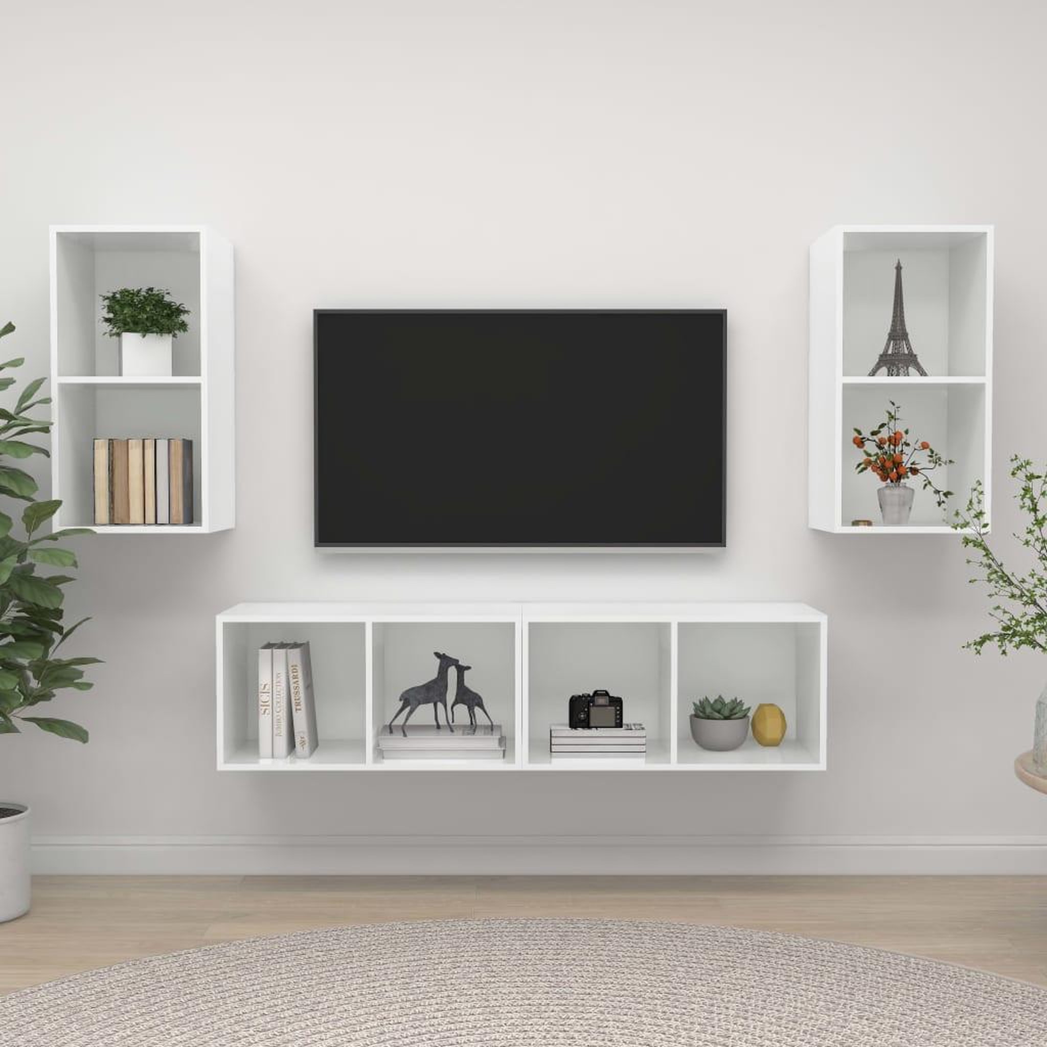 Voir la diapositive 1 : VIDAXL Meubles TV muraux 4 pcs Blanc brillant Bois d'ingenierie