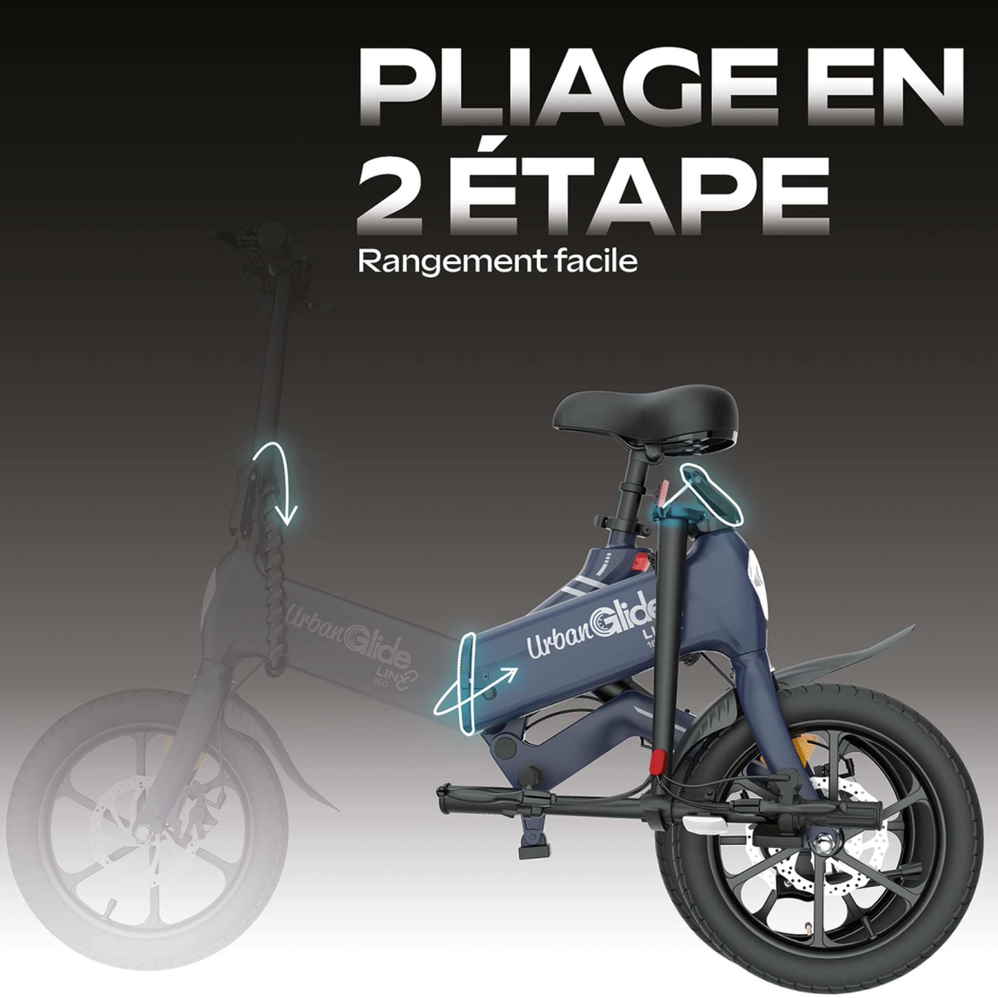 Voir la diapositive 6 : URBANGLIDE Draisienne Électrique Adulte LINX 160 – Moteur 1100W - Autonomie Jusqu'a 40 km - Pneu 16  Gonflable - Batterie 42V/10Ah - Poids 20Kg