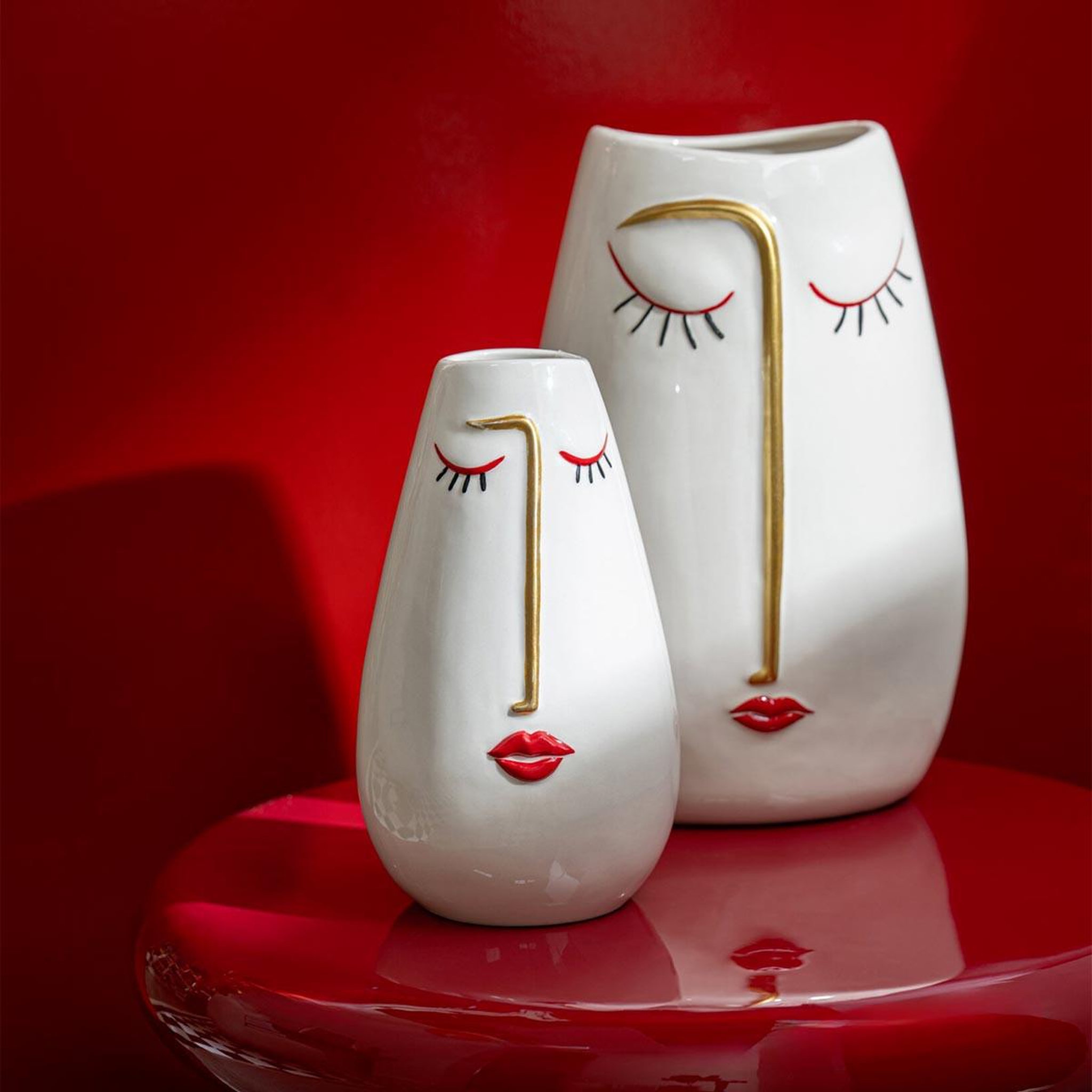 Voir la diapositive 2 : J-LINE Vase visage en grès  lou  20cm multicolore
