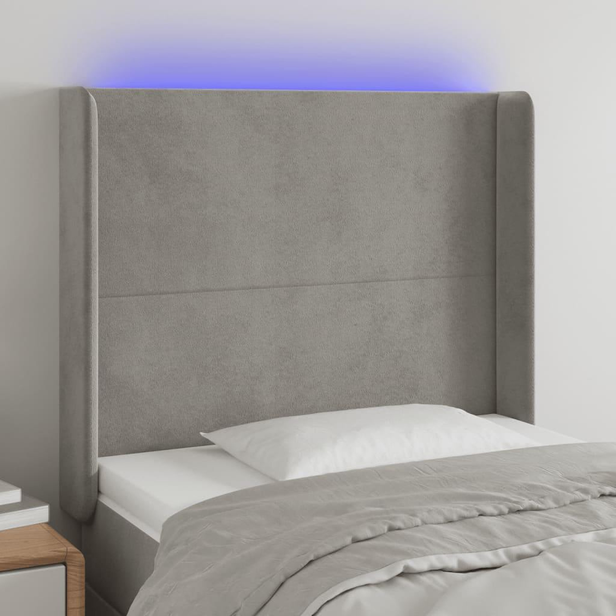 Voir la diapositive 1 : VIDAXL Tete de lit a LED Gris clair 83x16x118/128 cm Velours