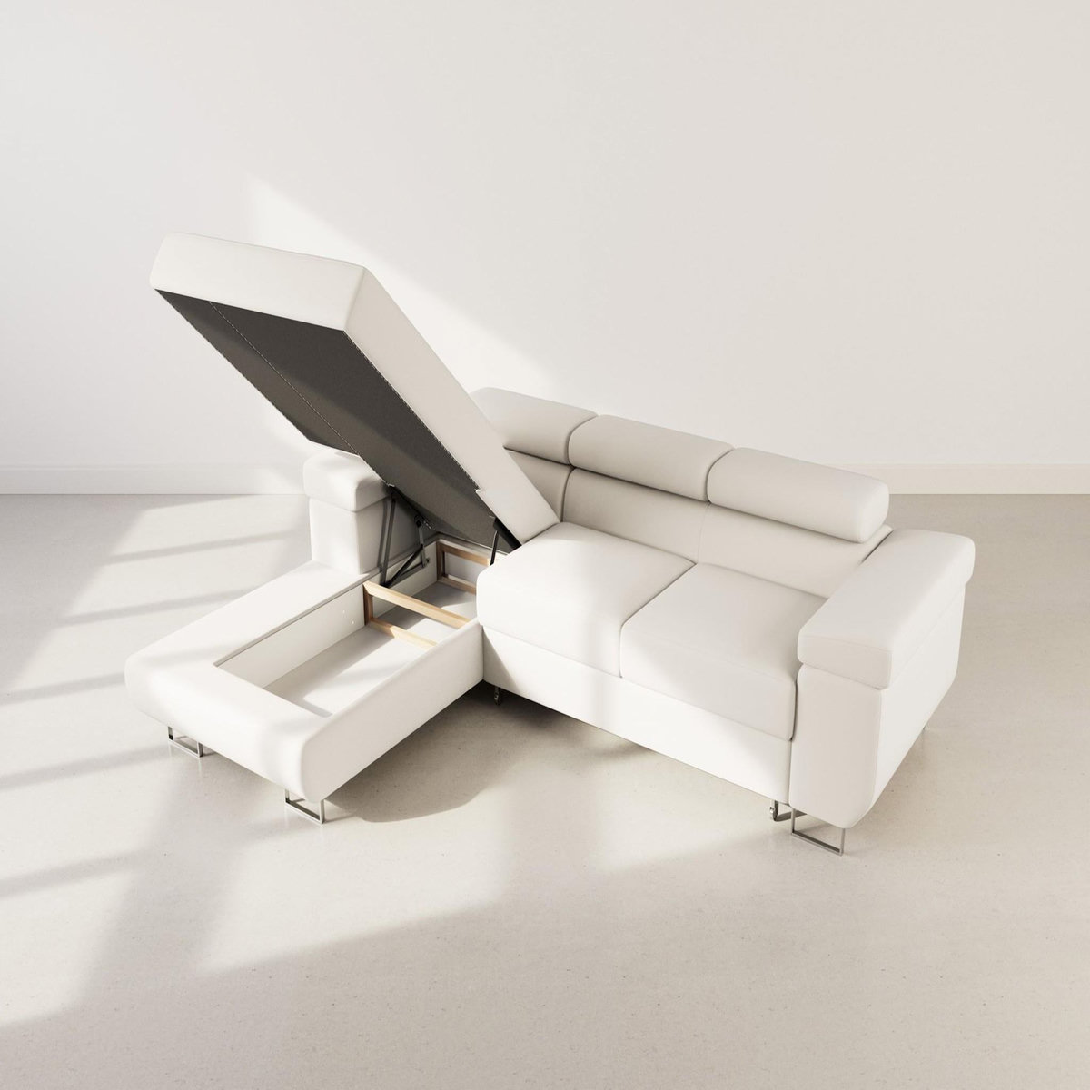 BEST MOBILIER Pablo - canapé d'angle gauche - 6 places - convertible avec coffre et têtières réglables - en velours