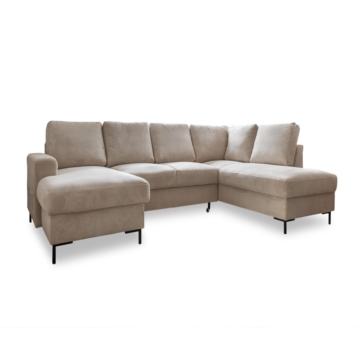 BEST MOBILIER Lilly - canapé panoramique d'angle droit - 7 places - convertible avec coffre - en velours côtelé