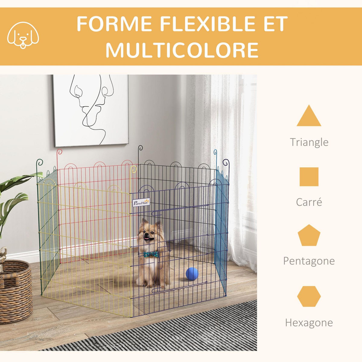 PAWHUT Parc enclos modulable pour chien animaux porte verrouillable 6 panneaux dim. panneau 59L x 60H cm métal multicolore