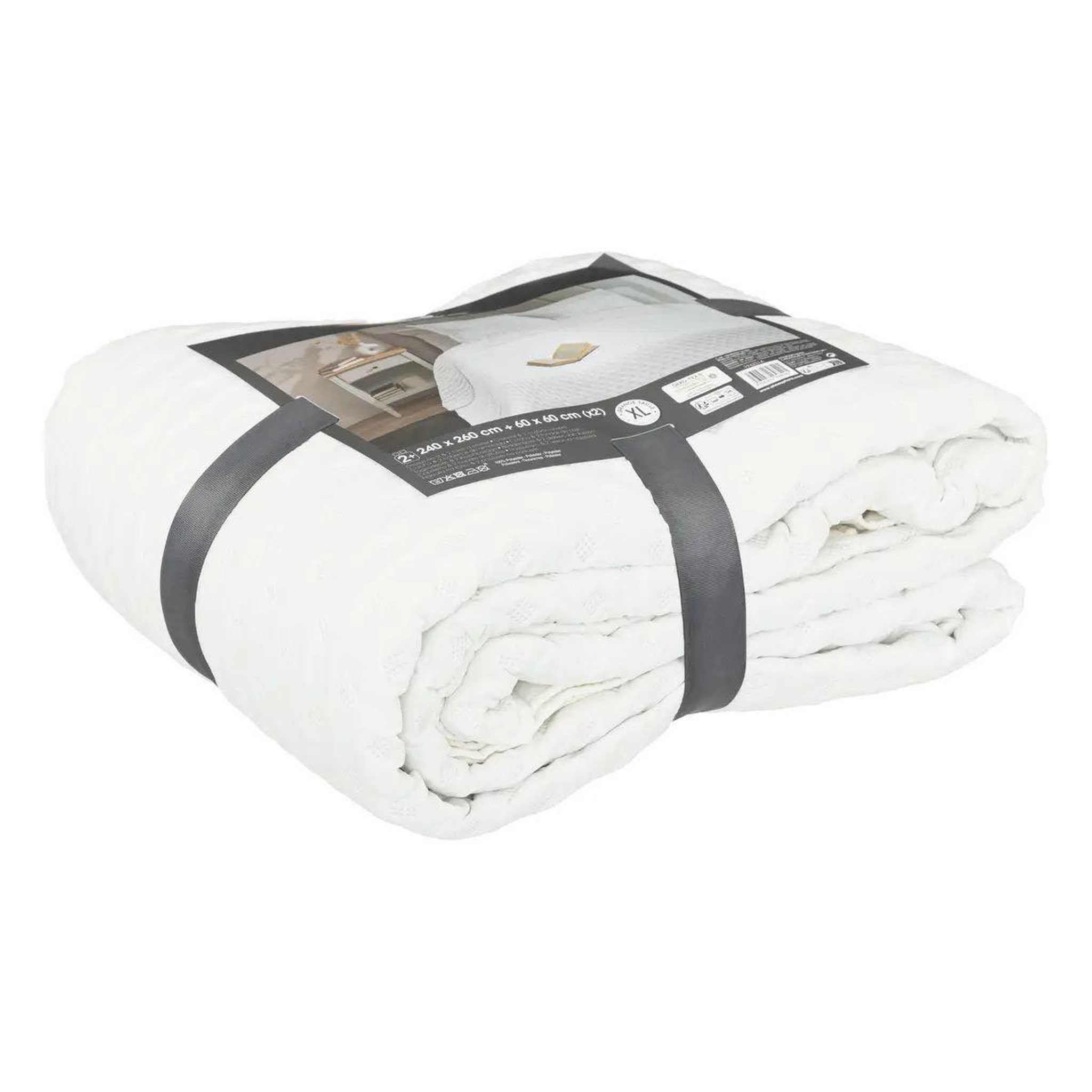 Voir la diapositive 3 : ATMOSPHERA Couvre lit & 2 taies  kalia  240x260cm blanc