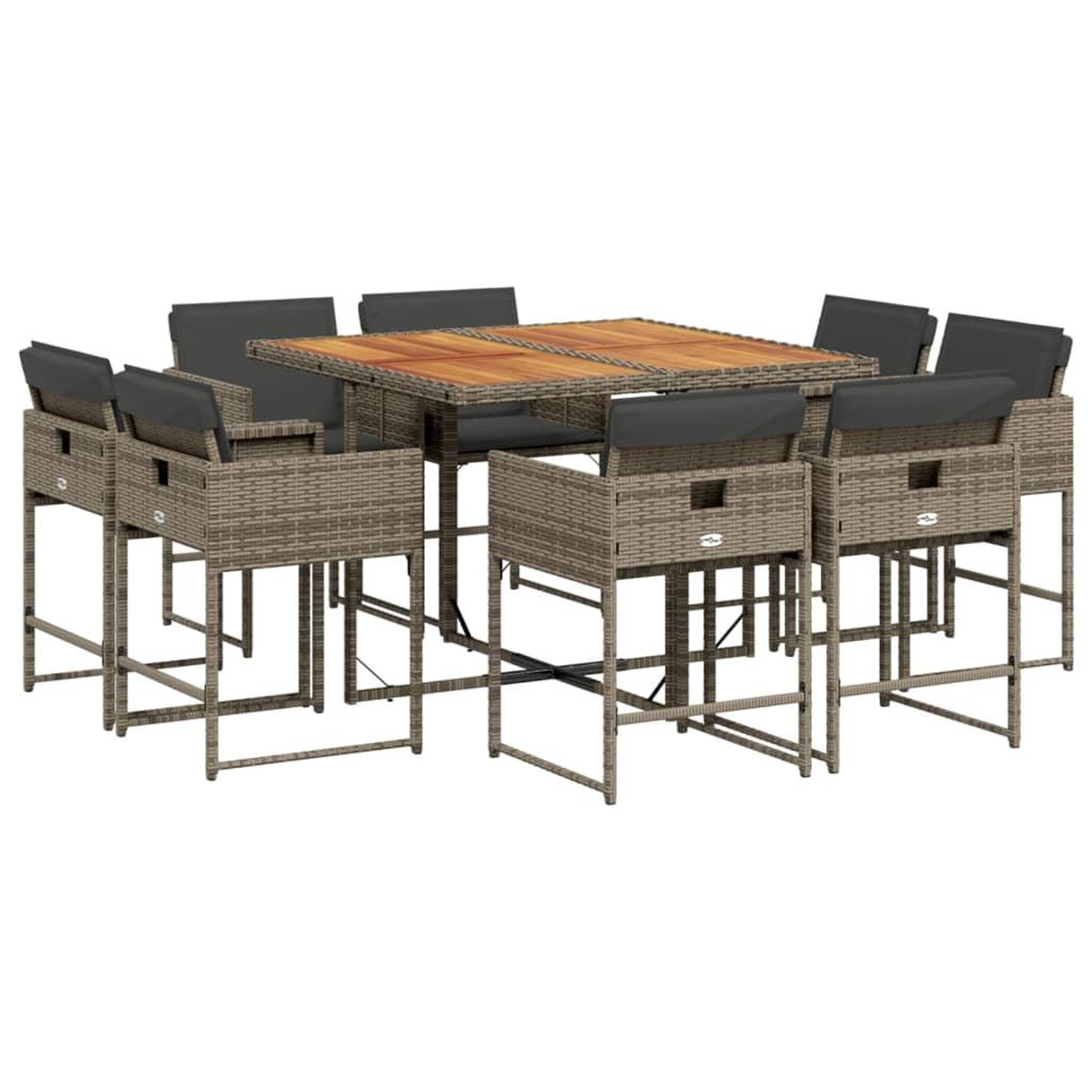 Voir la diapositive 2 : VIDAXL Ensemble a manger de jardin 9 pcs coussins gris resine tressee