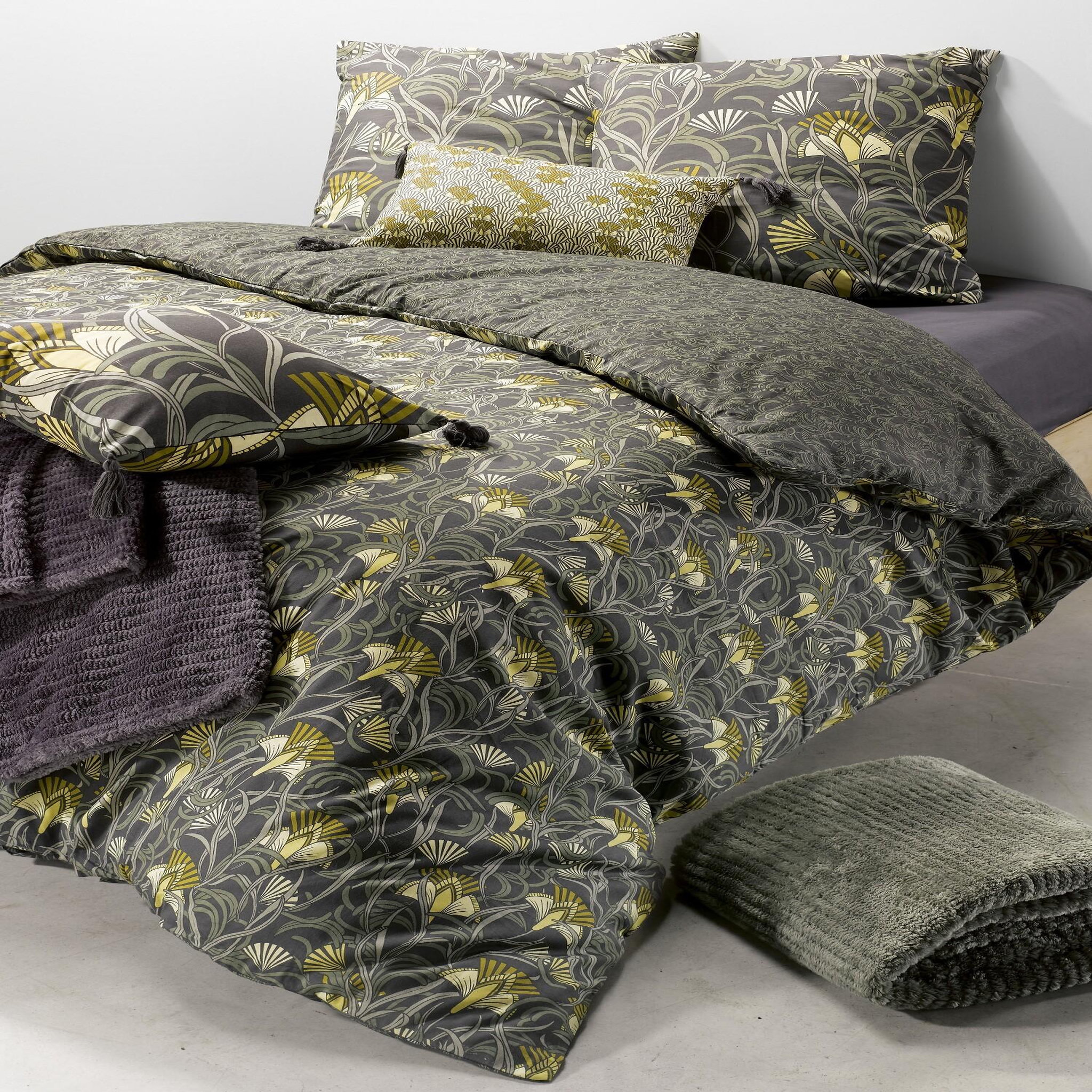 Les Ateliers du Linge Parure housse de couette 100% coton 57fils, liana. Coloris disponibles : Gris