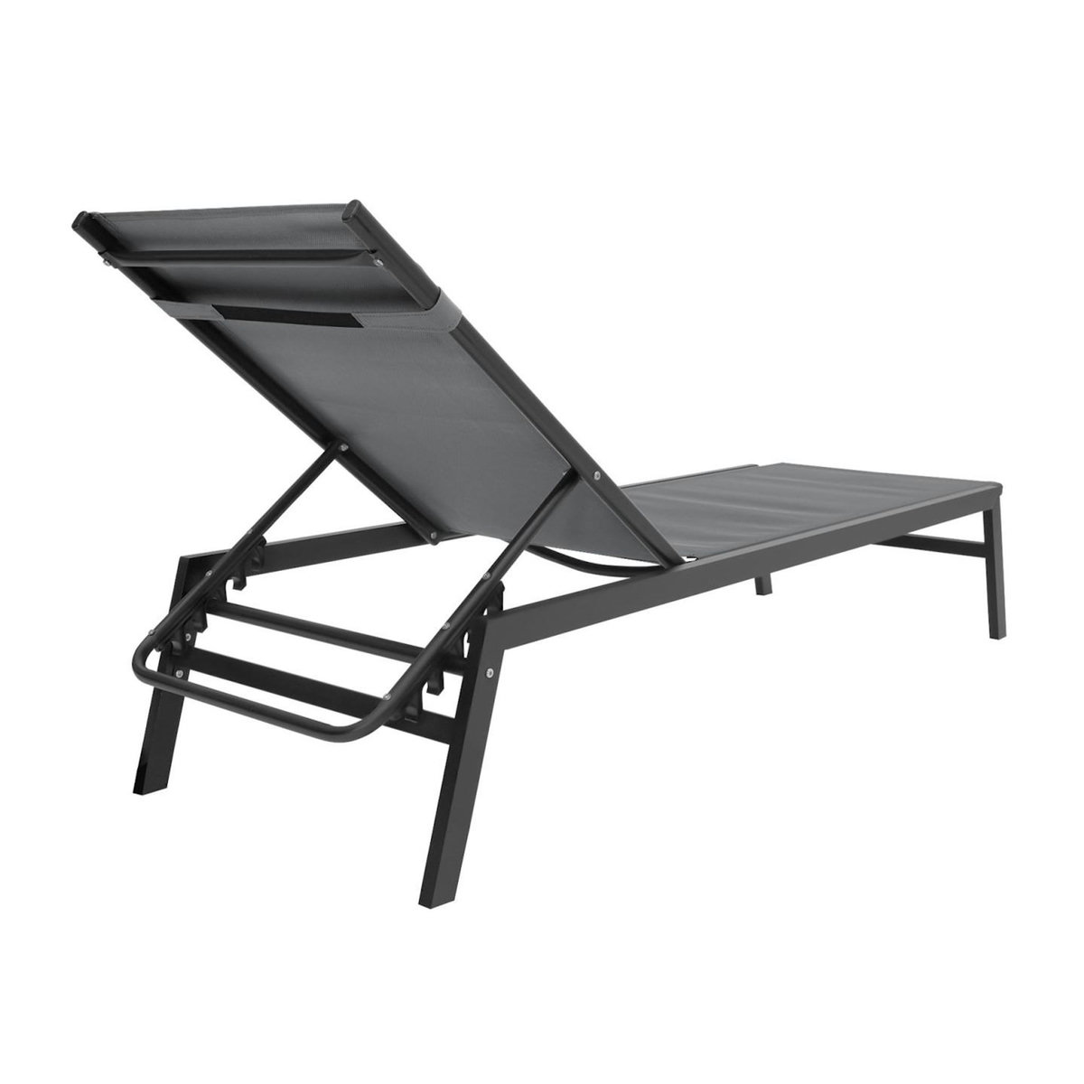 ID MARKET Lot de 2 transats de jardin inclinables en aluminium SINTRA gris anthracite et noir
