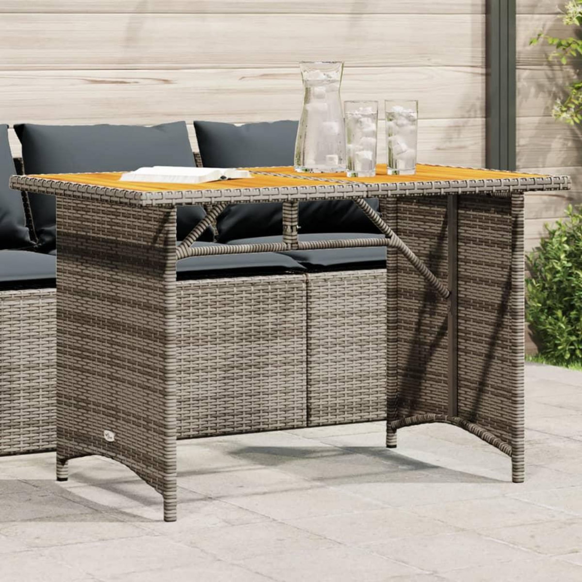 VIDAXL Table de jardin avec dessus en bois gris 110x68x70 cm rotin