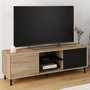 Voir la diapositive 2 : ID MARKET Meuble TV 140 cm EASY montage sans outils 2 portes coulissantes réversibles effet bois et noir