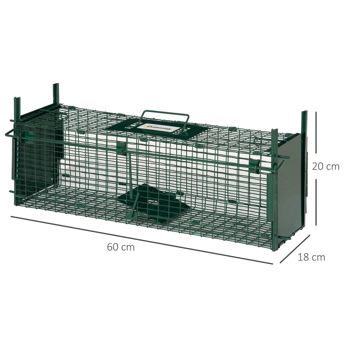 PAWHUT Piège de capture pour petits animaux type lapin rat - 2 entrées + poignée - dim. 60L x 18l x 20H cm - métal vert