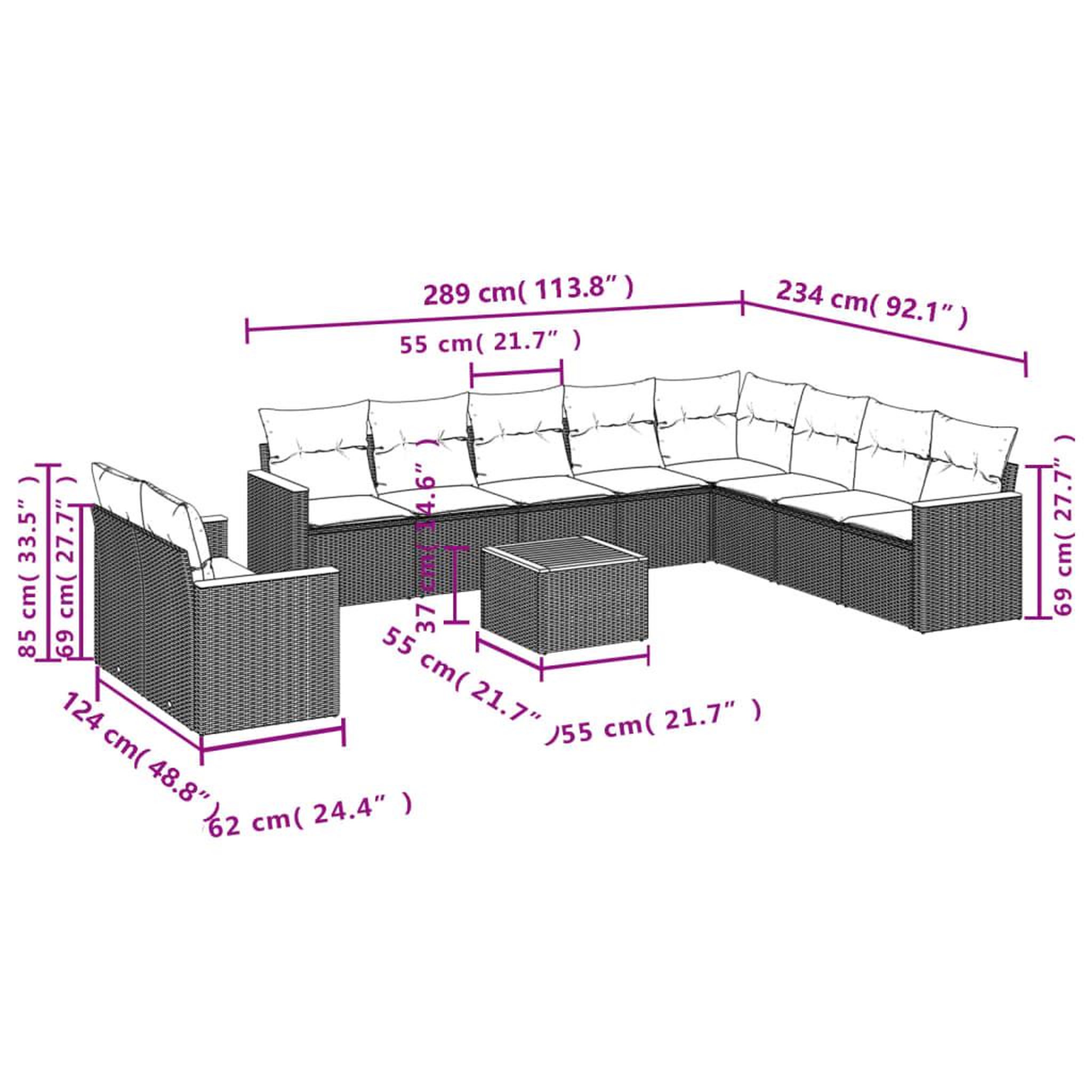 Voir la diapositive 3 : VIDAXL Salon de jardin 11 pcs avec coussins noir resine tressee