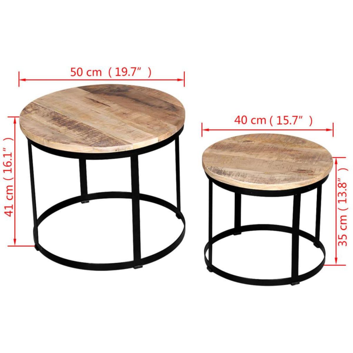 VIDAXL Table basse 2 pcs Bois de manguier brut Rond 40/50 cm