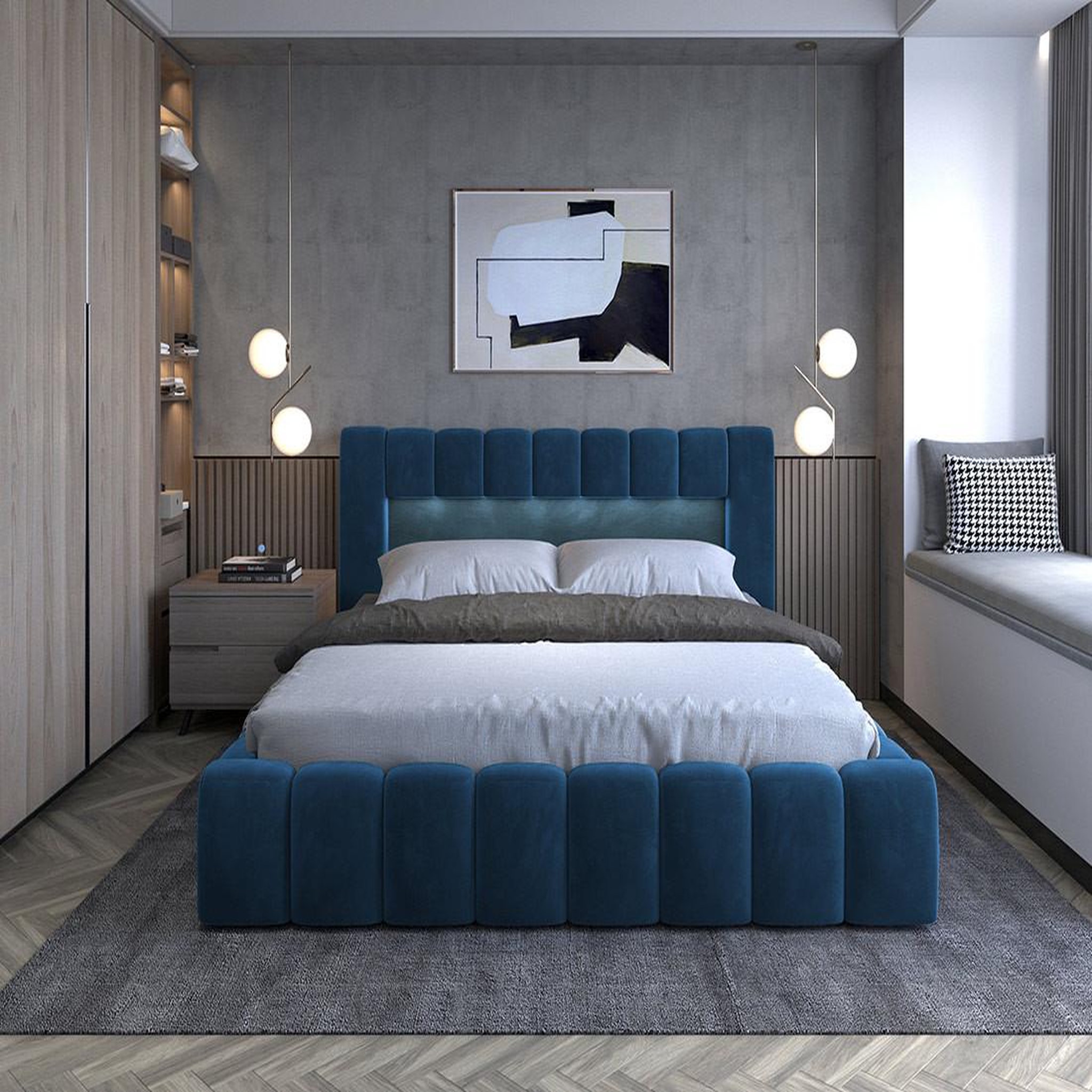 Voir la diapositive 5 : BEST MOBILIER Cleo - lit coffre avec led - 180x200 cm - sommier inclus - en velours