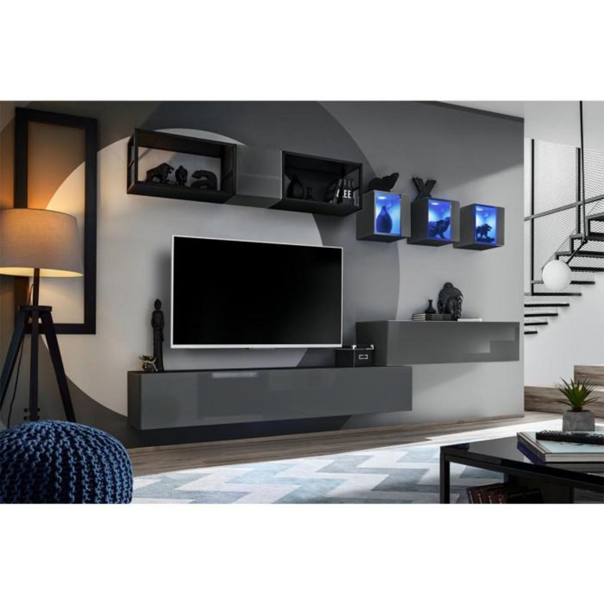 Paris Prix Ensemble Meuble TV Design  Switch III  280cm Gris & Noir