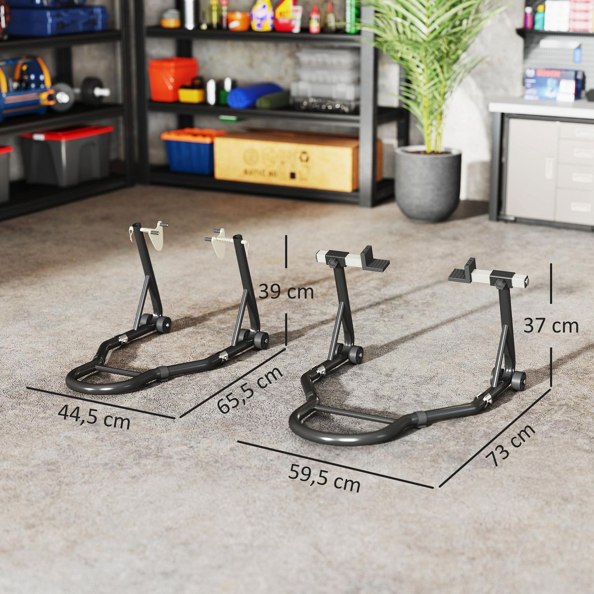 HOMCOM Béquille avant et béquille arrière - béquille d'atelier charge max. totale 390 Kg - acier noir