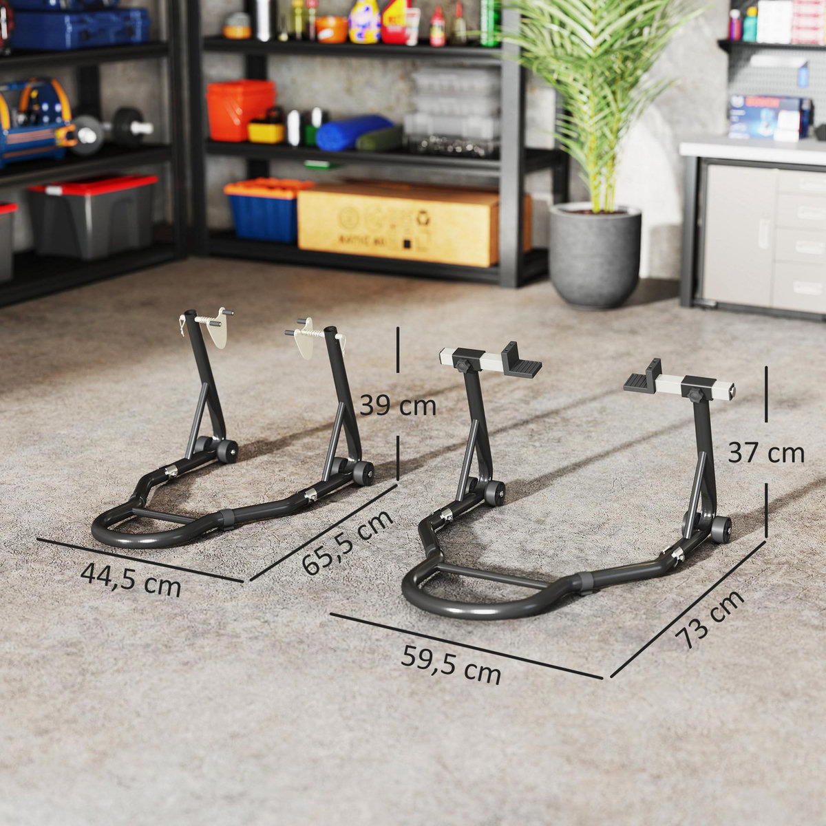 HOMCOM Béquille avant et béquille arrière - béquille d'atelier charge max. totale 390 Kg - acier noir
