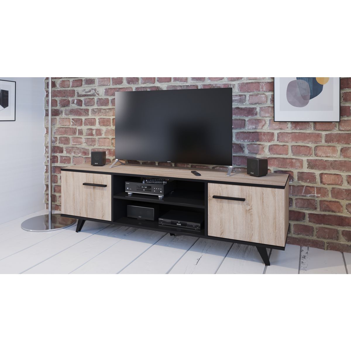 Meuble TV 2 portes 2 niches L150cm JAMES