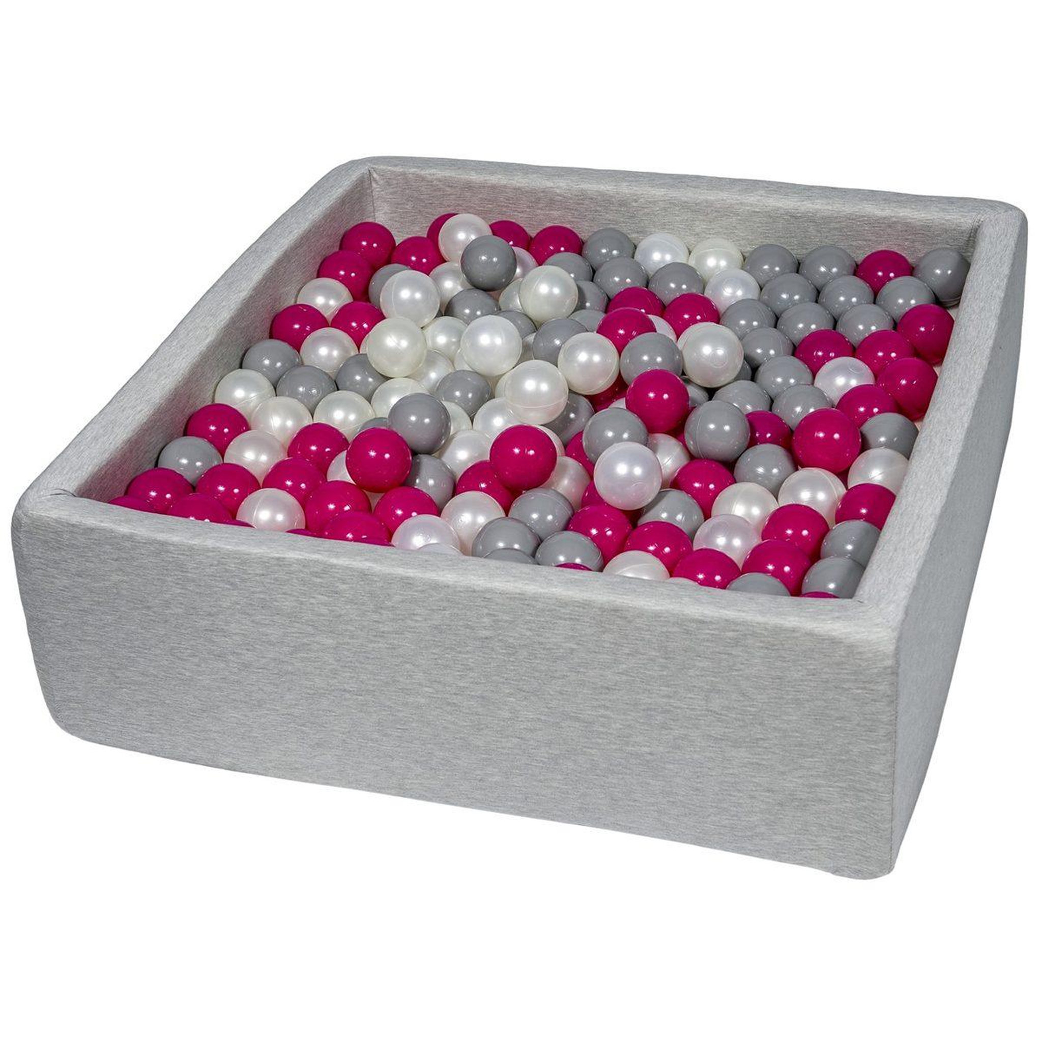 VELINDA Piscine à balles pour enfant, 90x90 cm, aire de jeu + 450 balles perle, rose, gris
