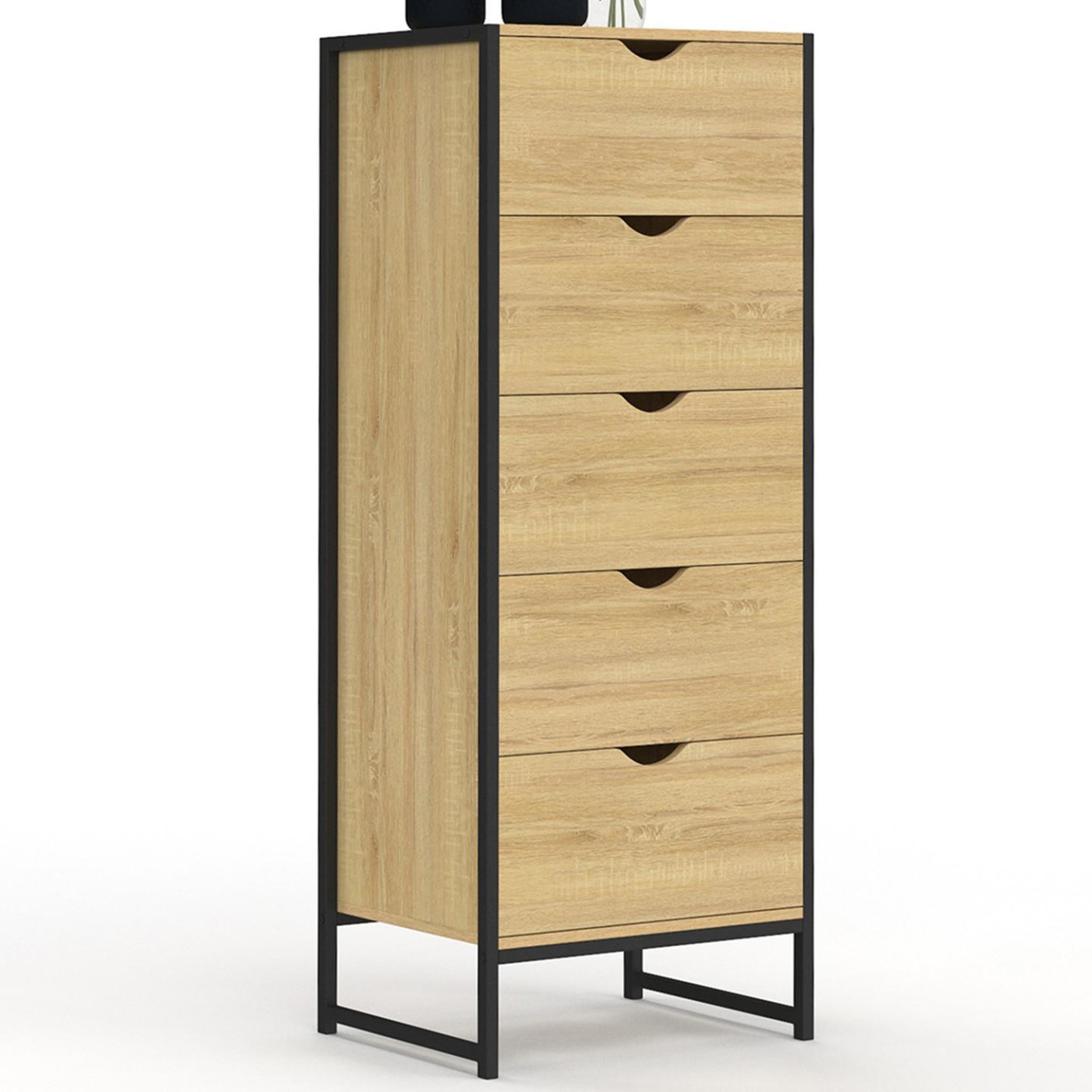 ID MARKET Chiffonnier 5 tiroirs detroit 45x30x110 cm commode semainier design industriel