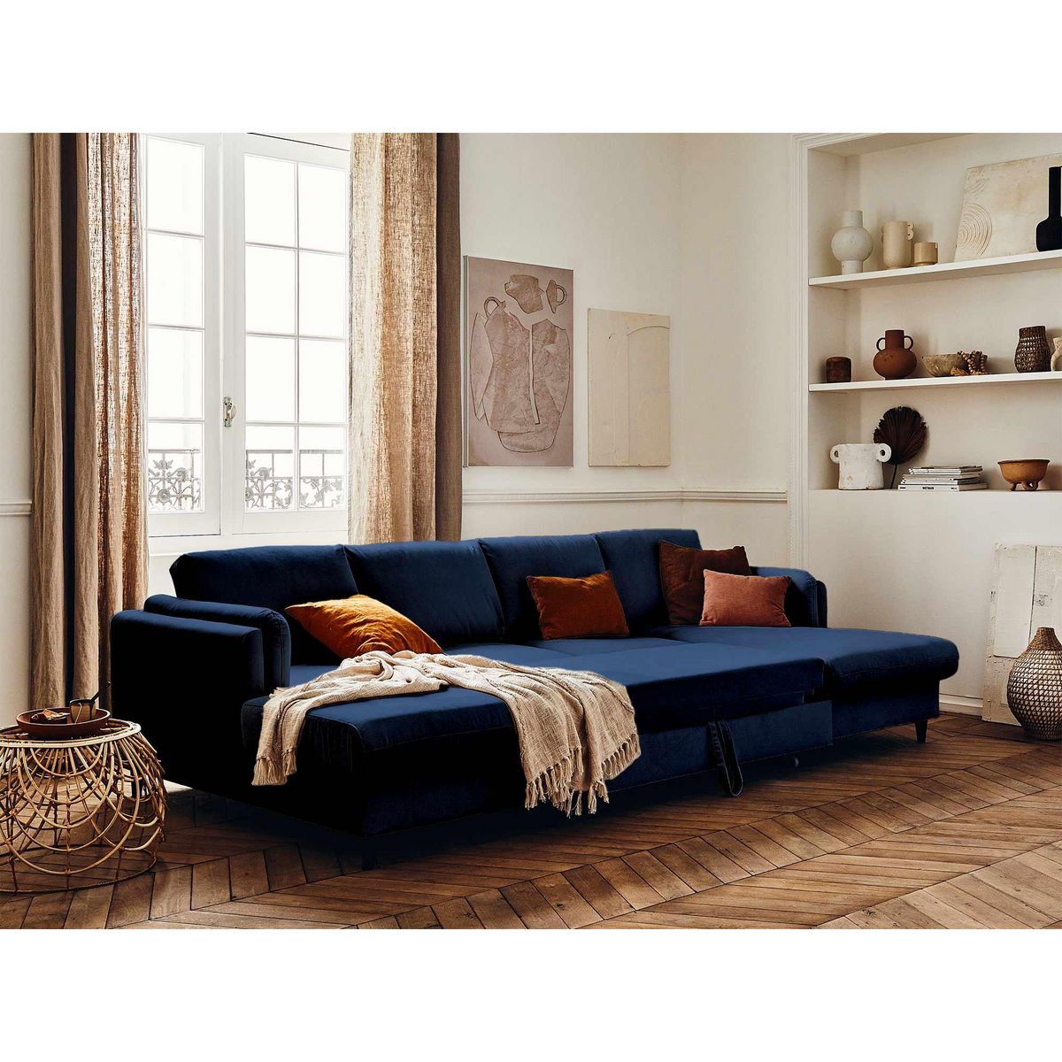 LISA DESIGN Brooke - canapé panoramique en u - 7 places - convertible avec coffre - en velours