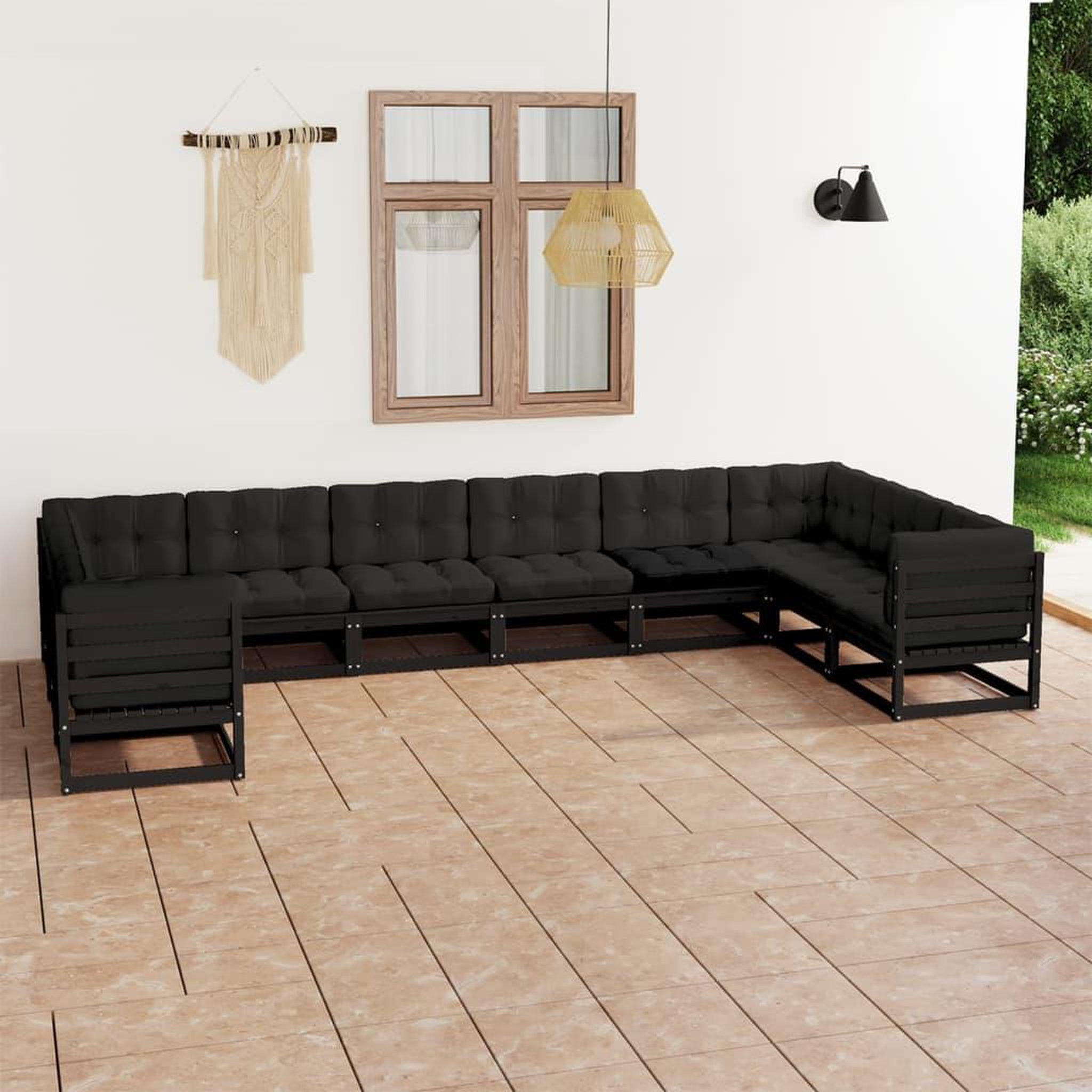 Voir la diapositive 1 : VIDAXL Salon de jardin 10 pcs avec coussins Noir Bois de pin massif