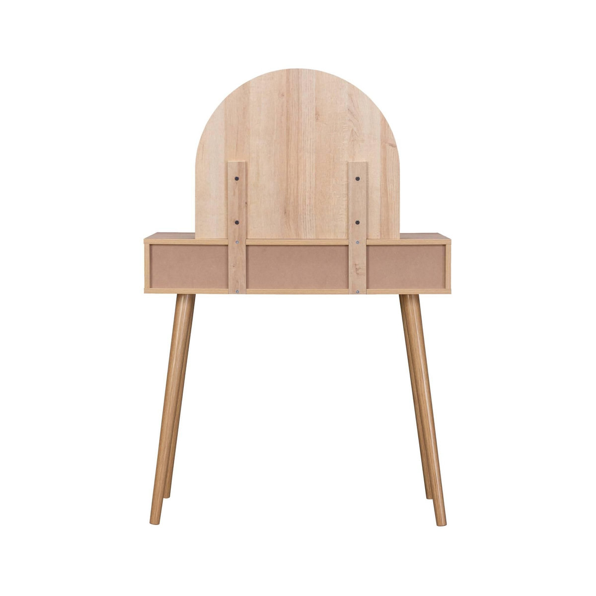 SWEEEK Coiffeuse Bohème avec miroir arrondi et 2 tiroirs cannage. coloris naturel. style Scandinave. L 90 x P 35 x H 135.5 cm