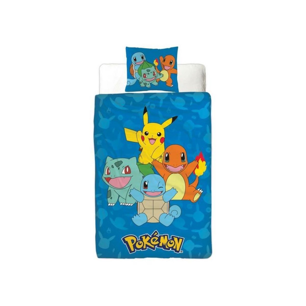 Pokemon Parure de lit réversible - POKEMON - Pikachu et Starter 1G II - Microfibre - 1 housse de couette 140 x 200 cm + 1 taie 63 x 63