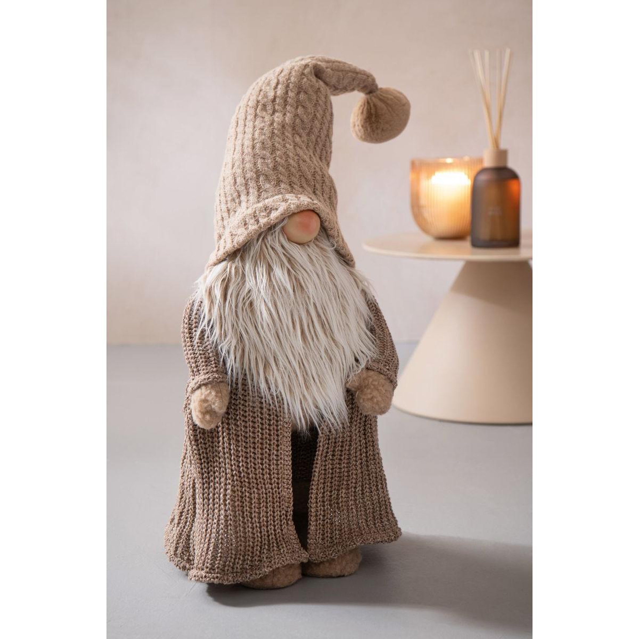 Voir la diapositive 2 : J-LINE Père-noël gnome en tissu  sweat hiver  89cm taupe