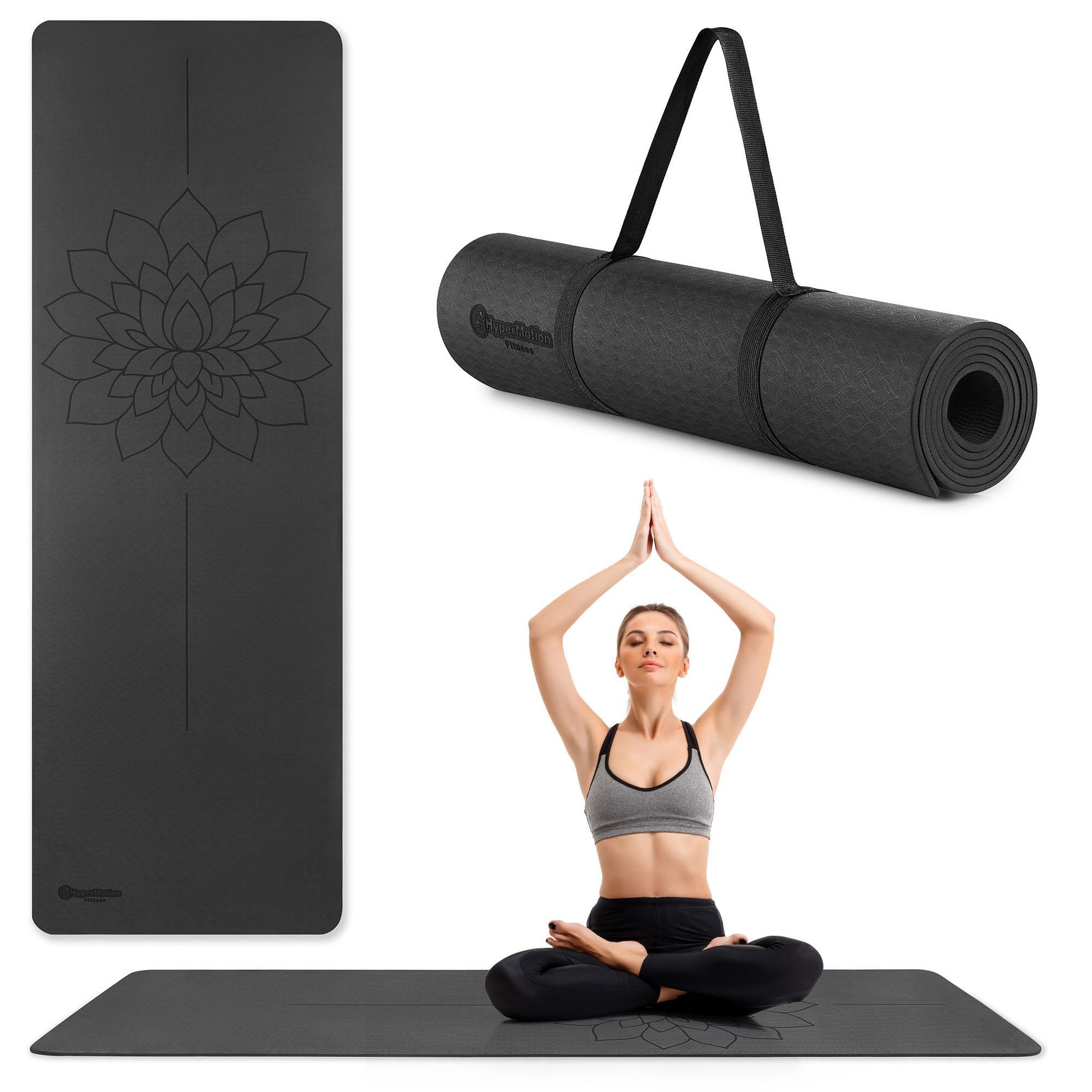 HYPERMOTION Tapis yoga fitness HyperMotion Lotos TPE 6 mm 183x61 cm noir avec sangle
