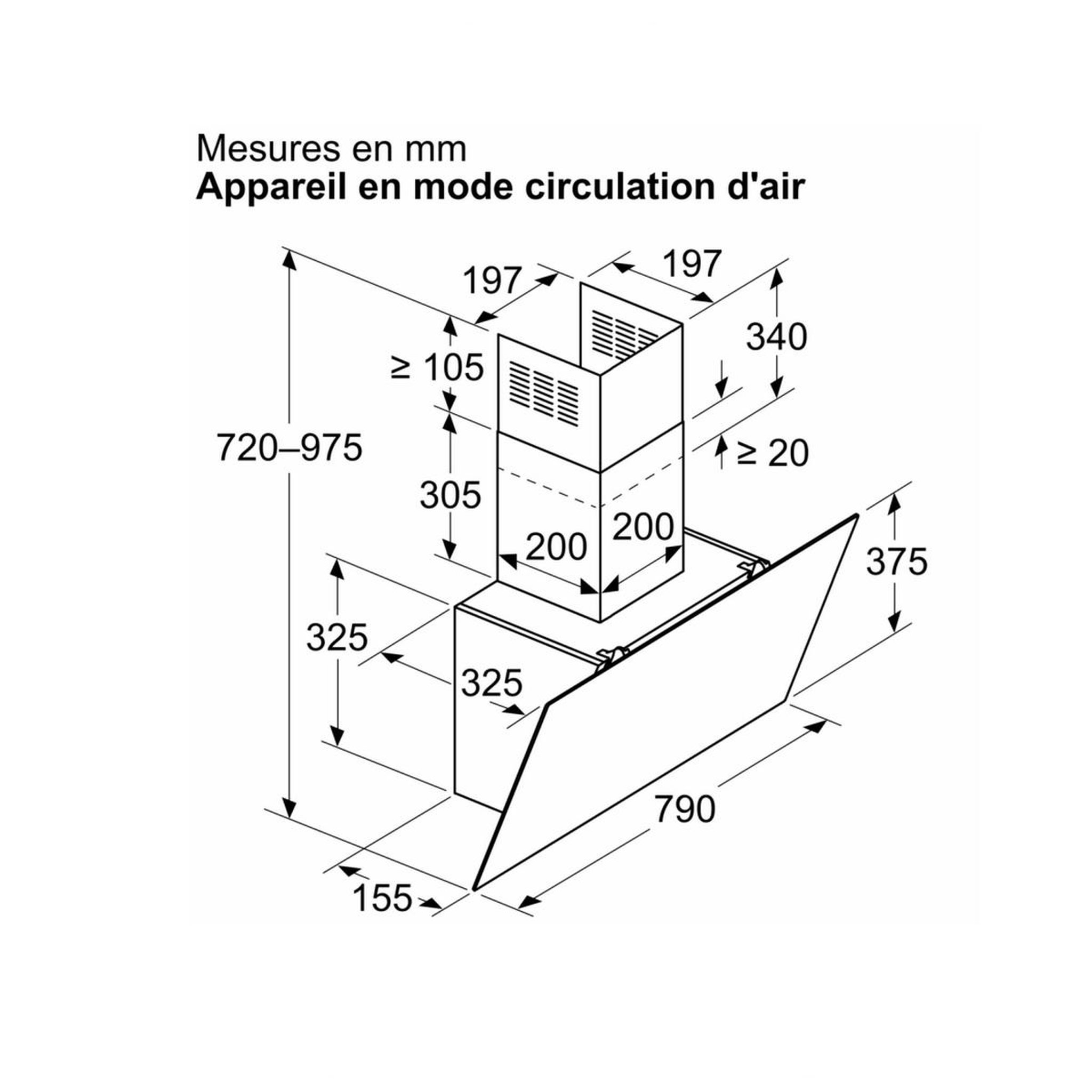 Voir la diapositive 4 : Siemens Hotte décorative inclinée 80cm 430m3/h noir - lc85kdk60