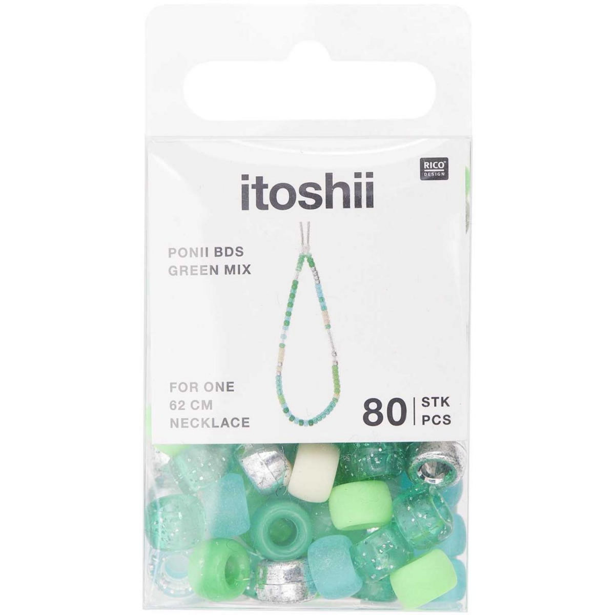 RICO DESIGN Itoshii pack 80 perles Ponii Vert mix