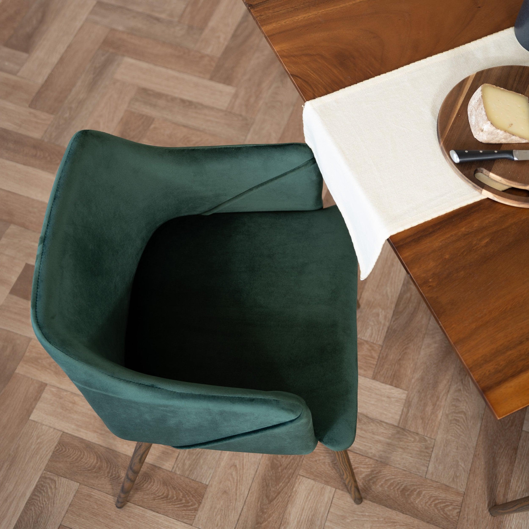 Voir la diapositive 5 : MAISON PAVANE Lot de 2 chaises avec accoudoirs en velours vert foncé-daisy