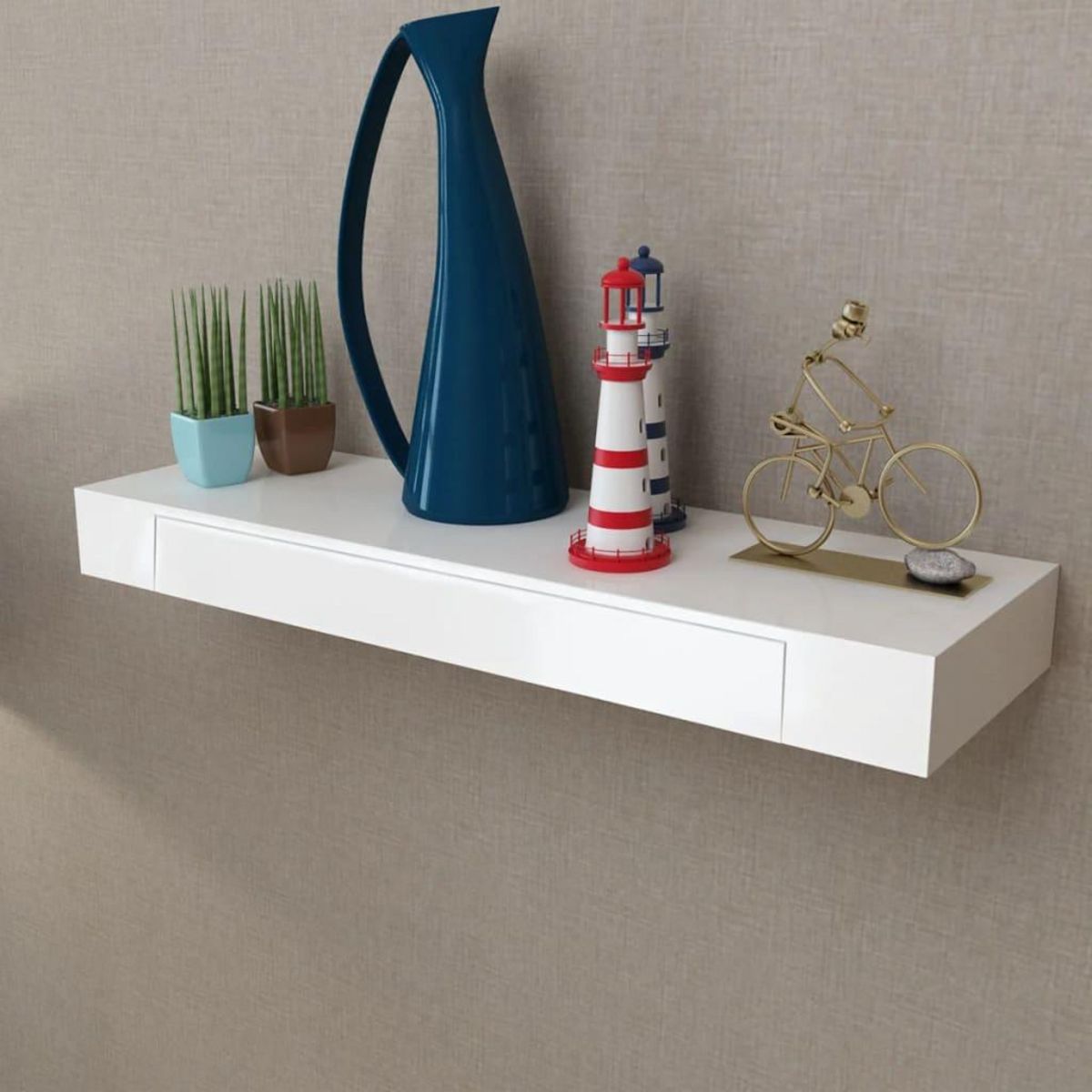VIDAXL Etagere murale avec 1 tiroir MDF Blanc Rangement de livres/DVD