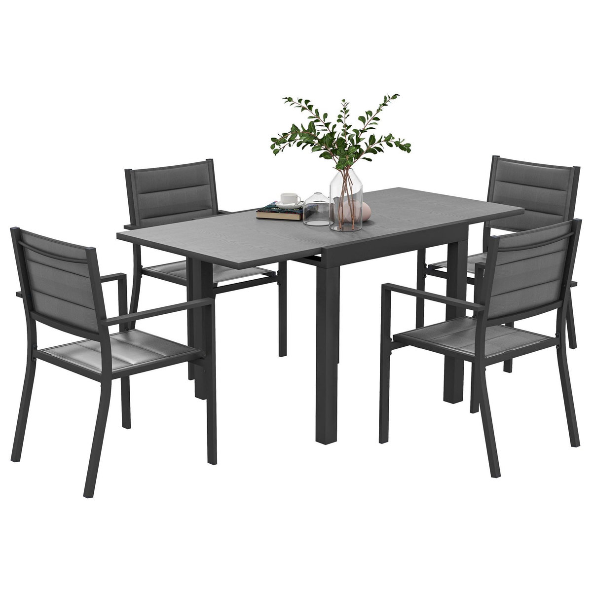 OUTSUNNY Ensemble salon de jardin 4 personnes 5 pièces table manger extensible anthracite