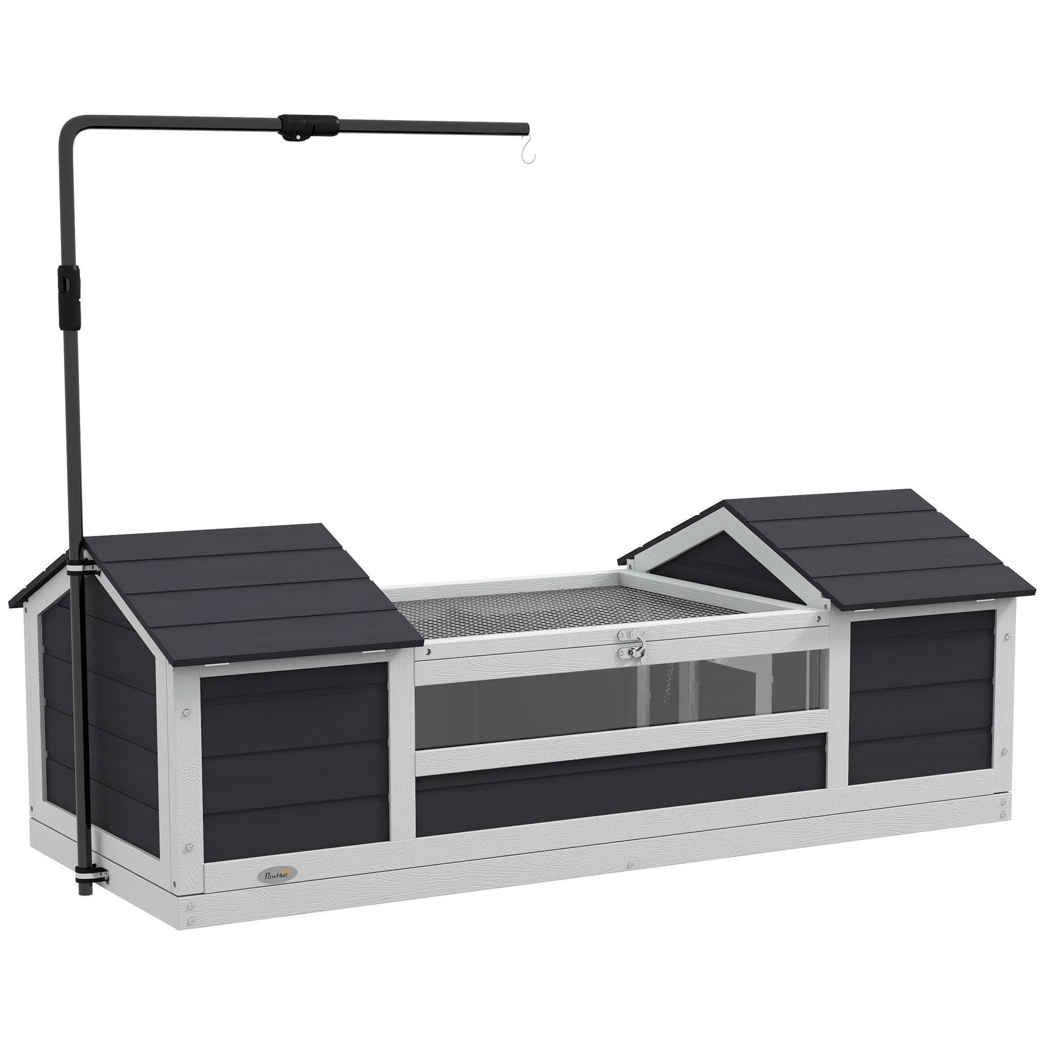 PAWHUT Maison tortue terrestre extérieure - enclos tortue 2 niches, support lampe réglable, toit ouvrable - acrylique bois gris