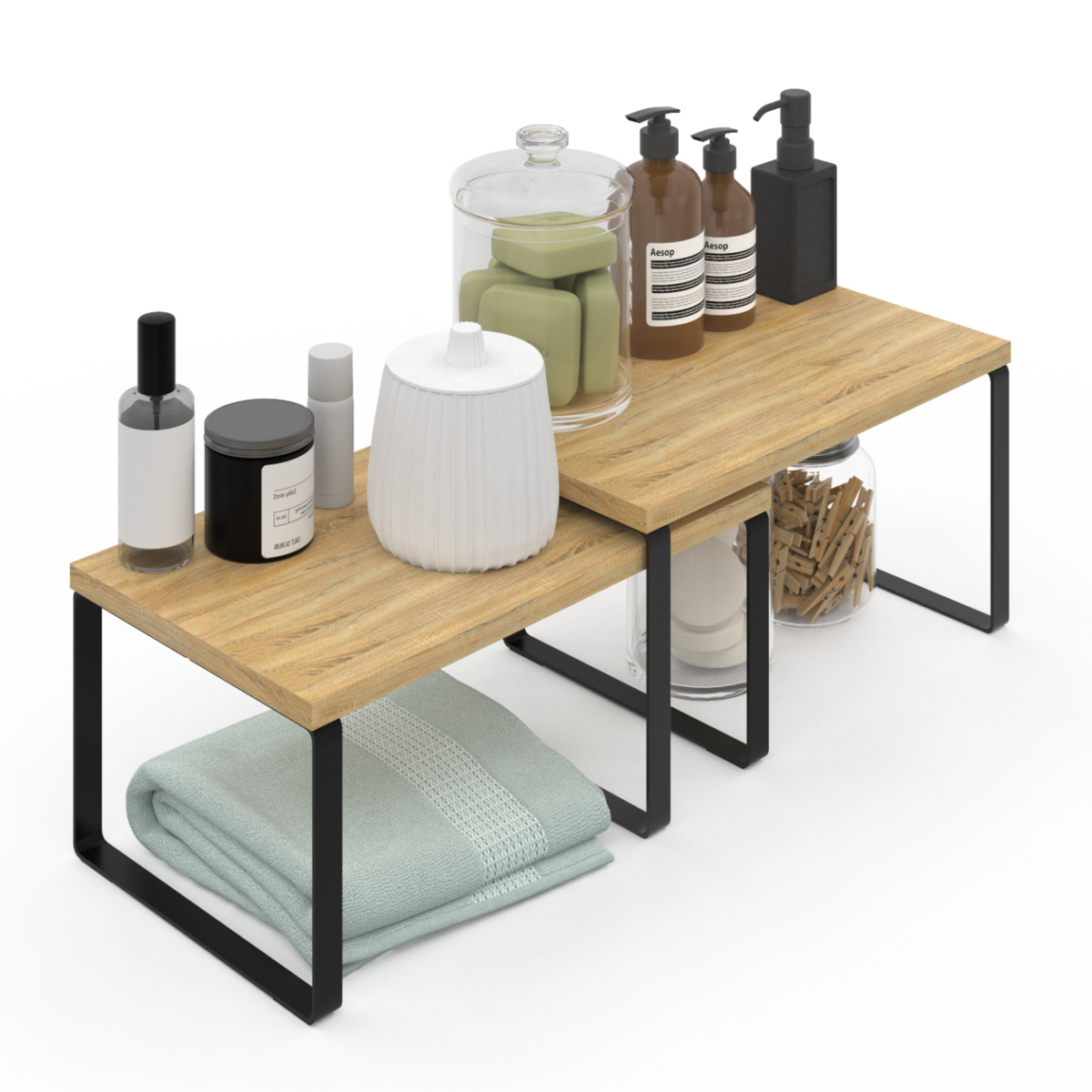 ID MARKET Lot de 4 étagères de rangement empilables DETROIT stockage vaisselle, organisation placard design industriel