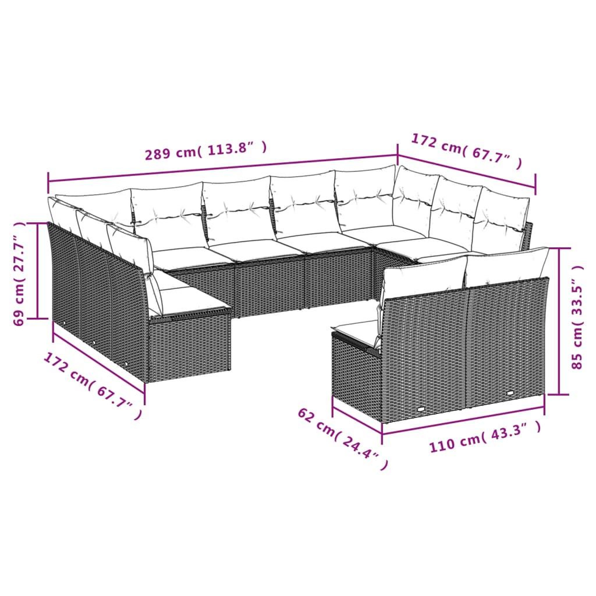 Voir la diapositive 3 : VIDAXL Salon de jardin 11 pcs avec coussins beige resine tressee