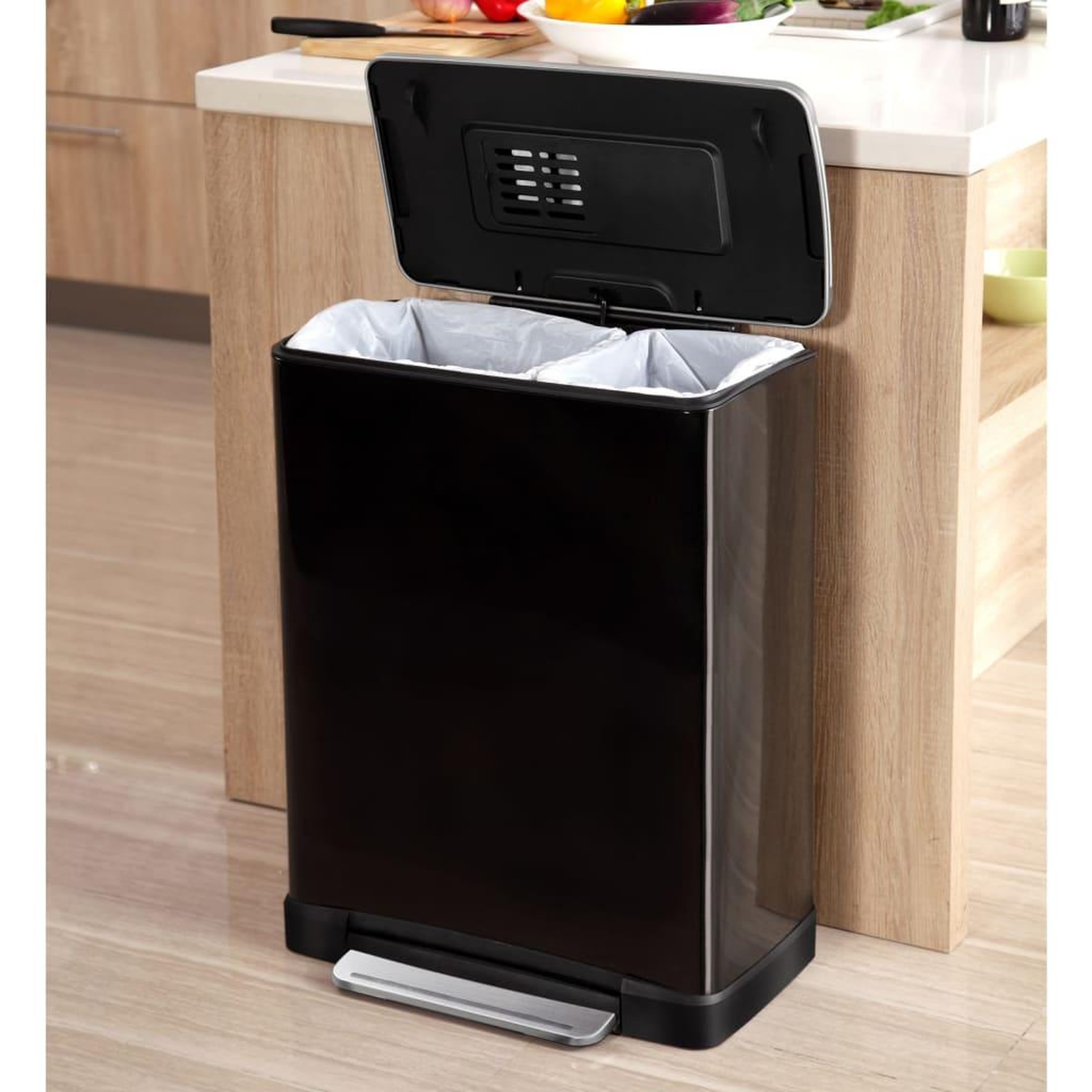 Voir la diapositive 3 : EKO EKO Poubelle a pedale E-Cube 28 L+18 L Noir mat