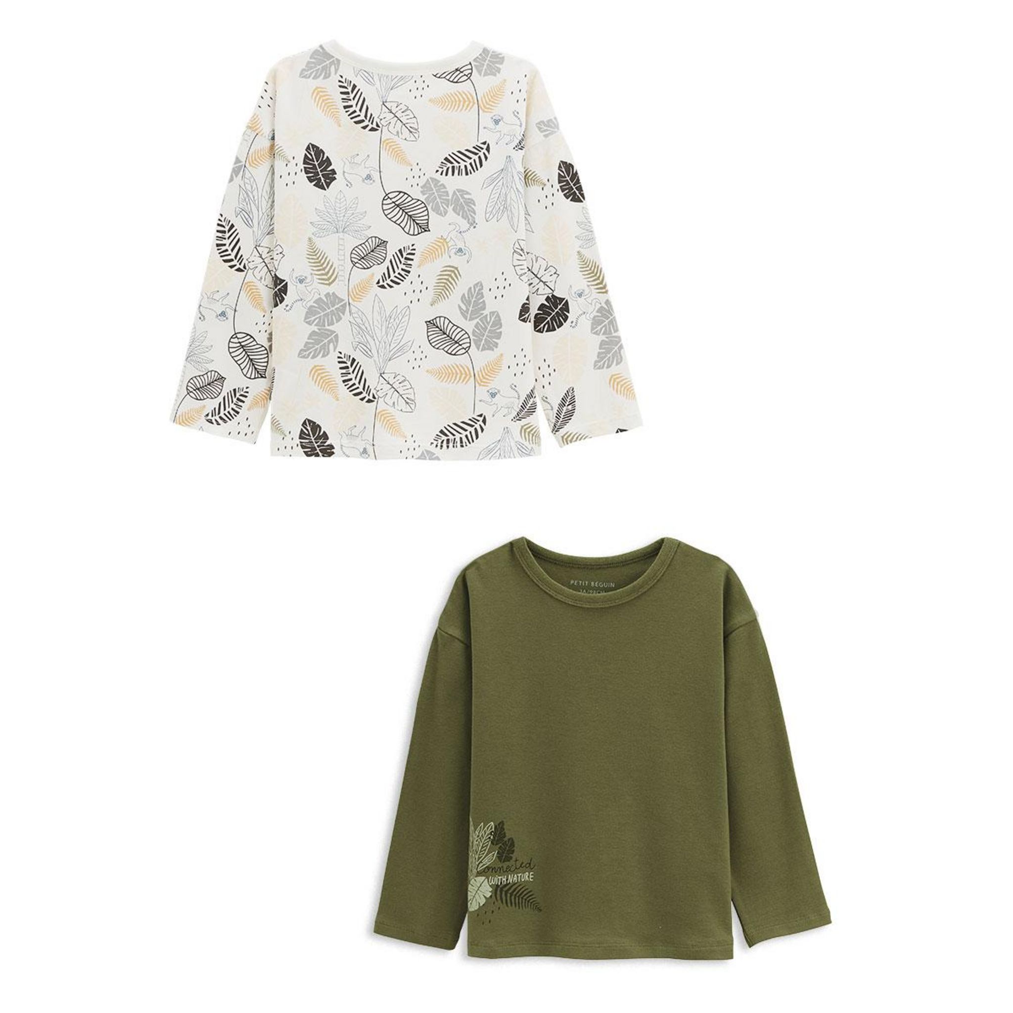 Lot De 2 T-Shirts Manches Longues Pour Enfant - Doux, En Coton Élasthanne, Tons Vieil Rose Et Écru - Marque Petit Béguin