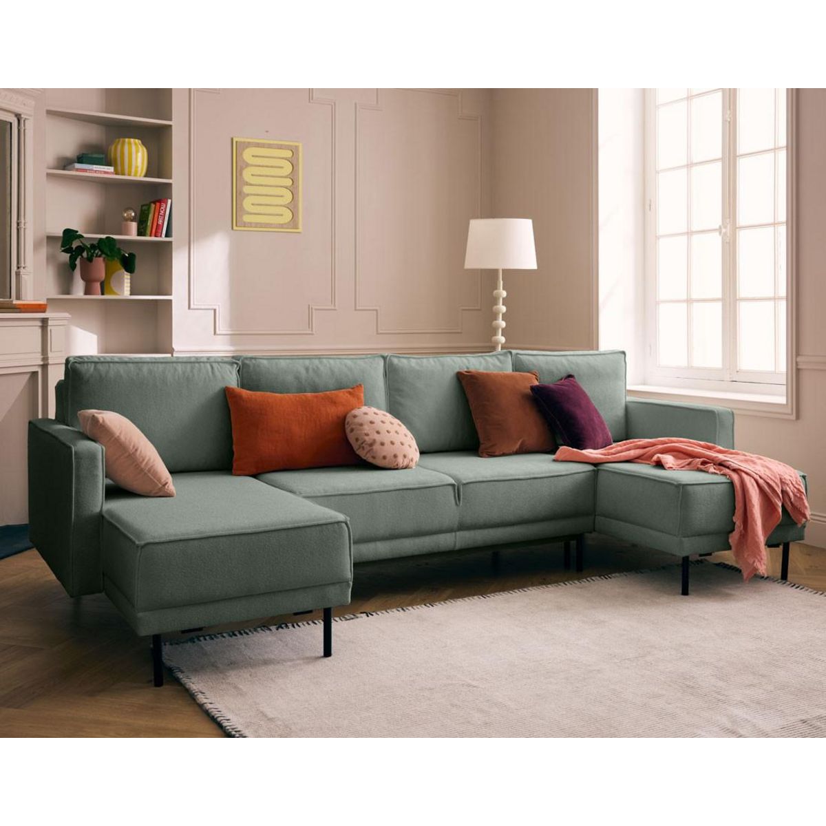 LISA DESIGN Charlie - canapé panoramique en u 7 places - convertible avec coffre - en tissu