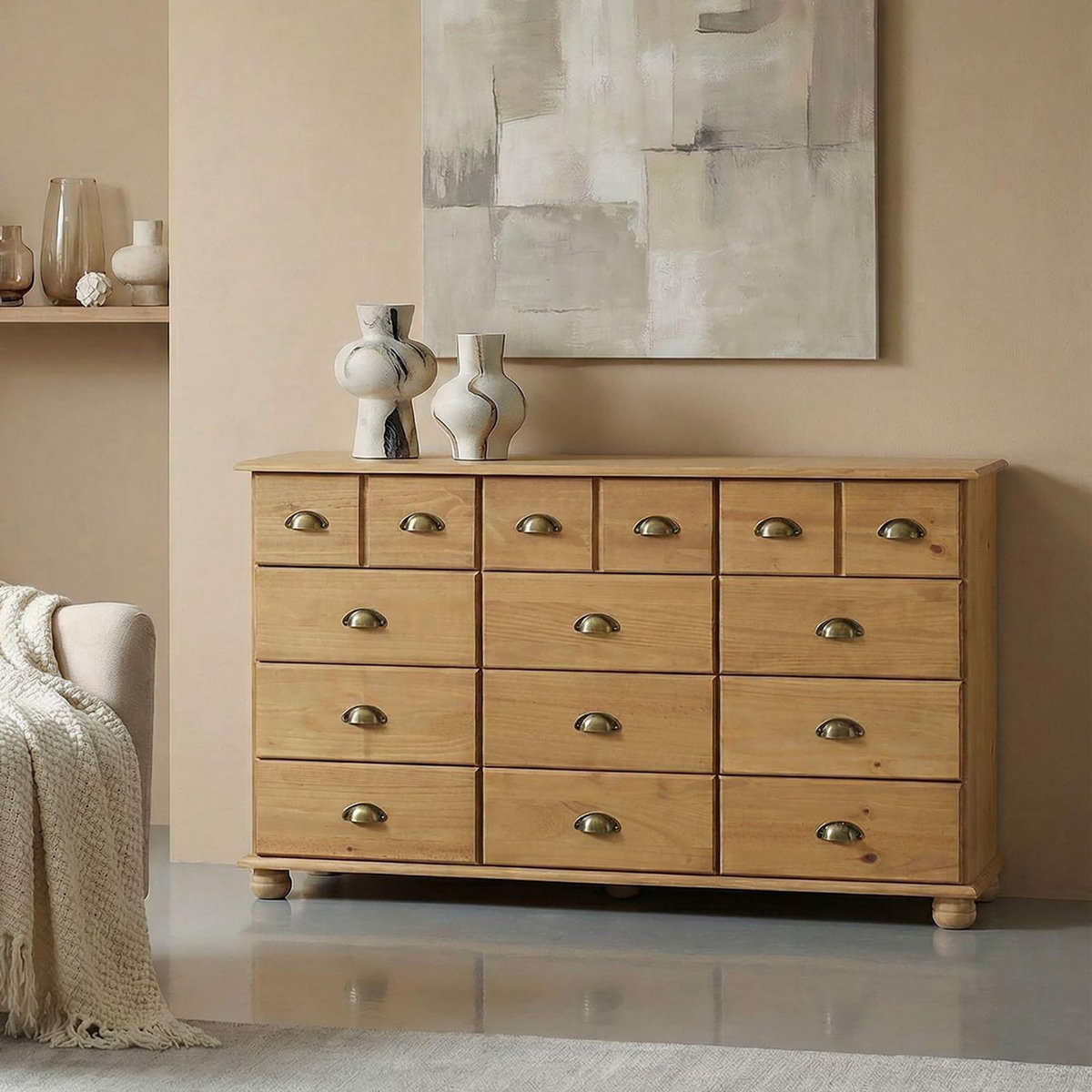 IDIMEX Commode apothicaire COLMAR en pin massif, 12 tiroirs