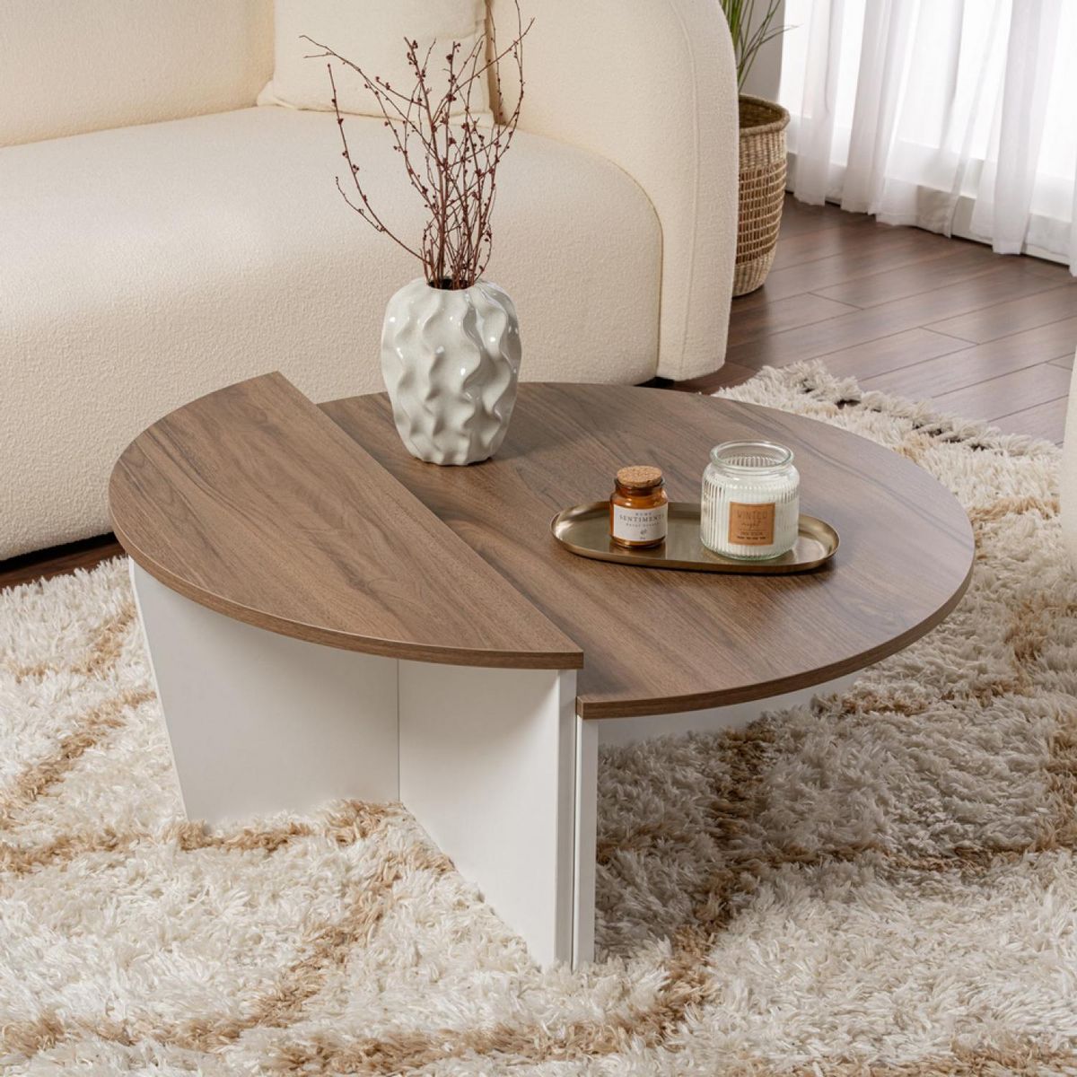 CONCEPT USINE Table basse ronde duo effet travertin 90cm XYN