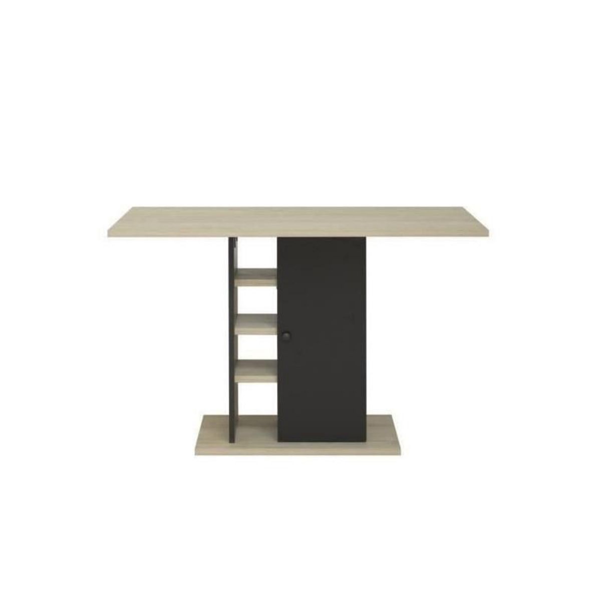 GAMI Table a manger rectangulaire avec rangement 1 porte - Decor chene et noir - L 120 x P 80 x H 75 cm - OXFORD